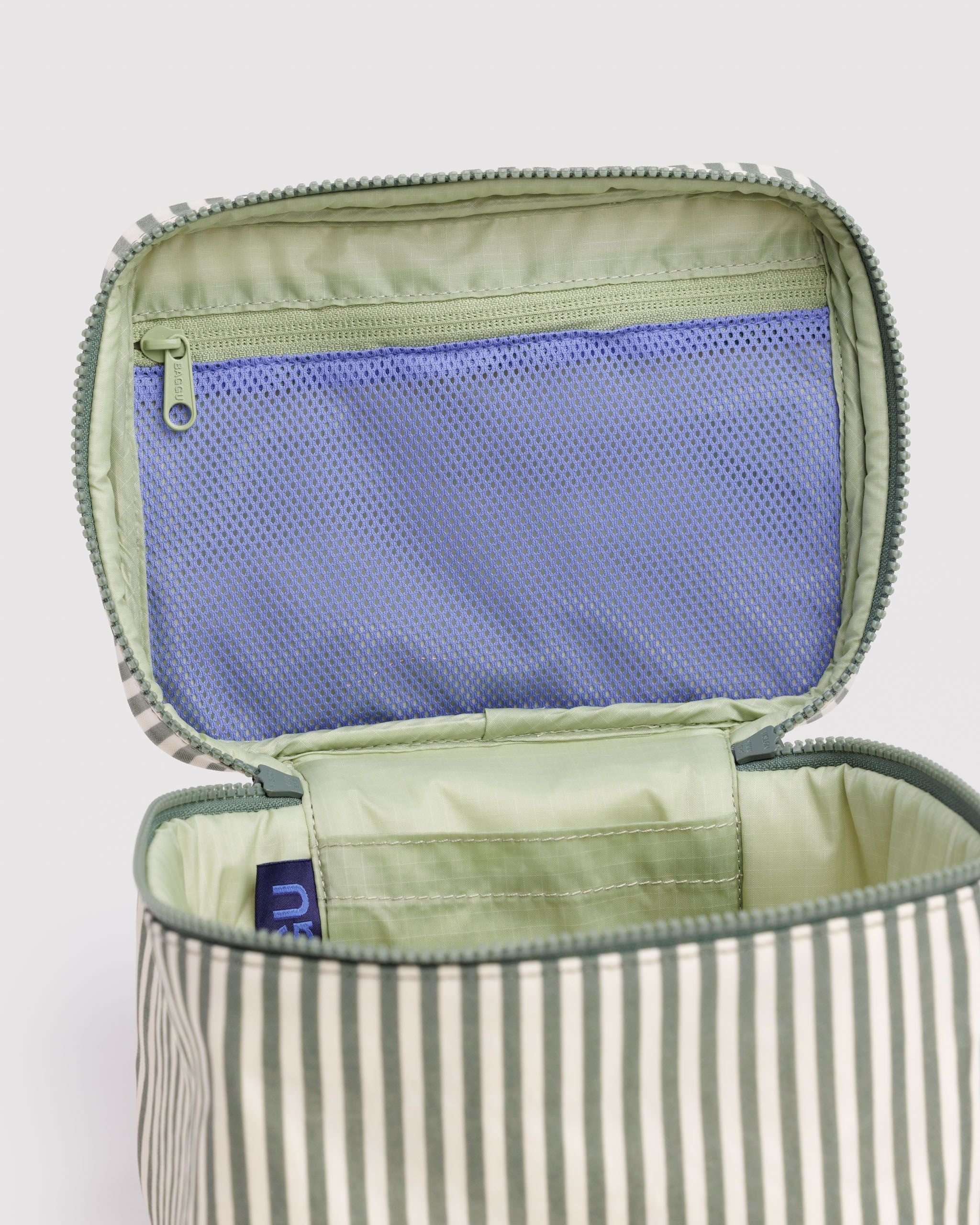 Large Cosmetic Case - Sage Stripe - Easy Store