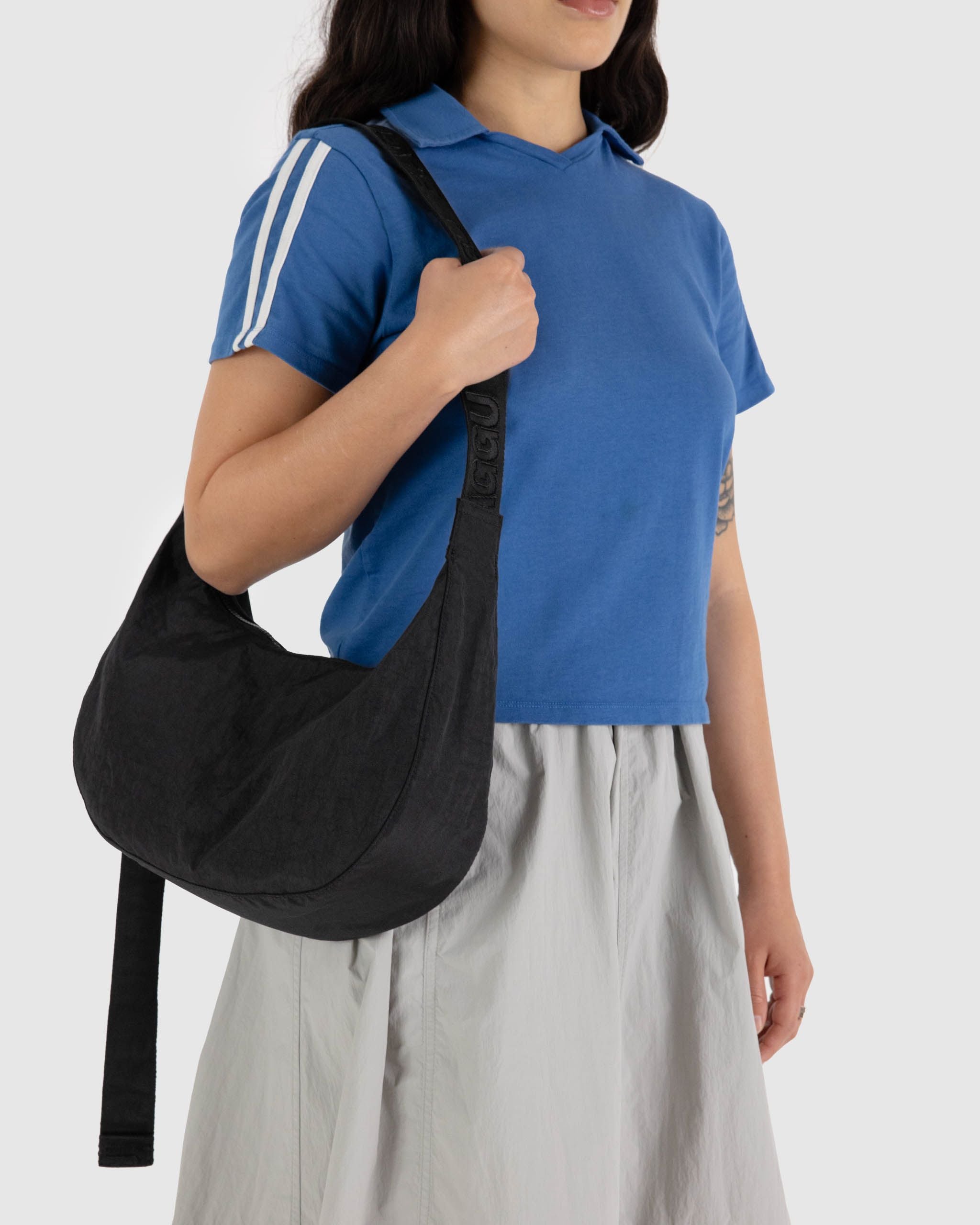 Medium Nylon Crescent Bag - Black - Fresh Notes