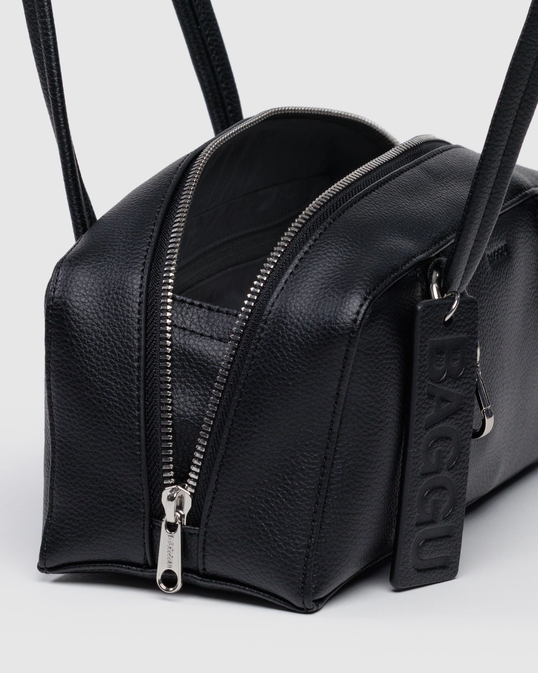 Small Recycled Leather Bowler Bag - Black - Home Glow