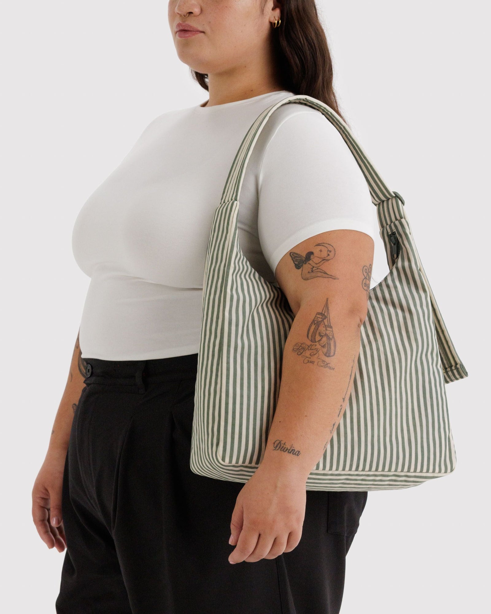 Nylon Shoulder Bag - Sage Stripe - Clean Setup