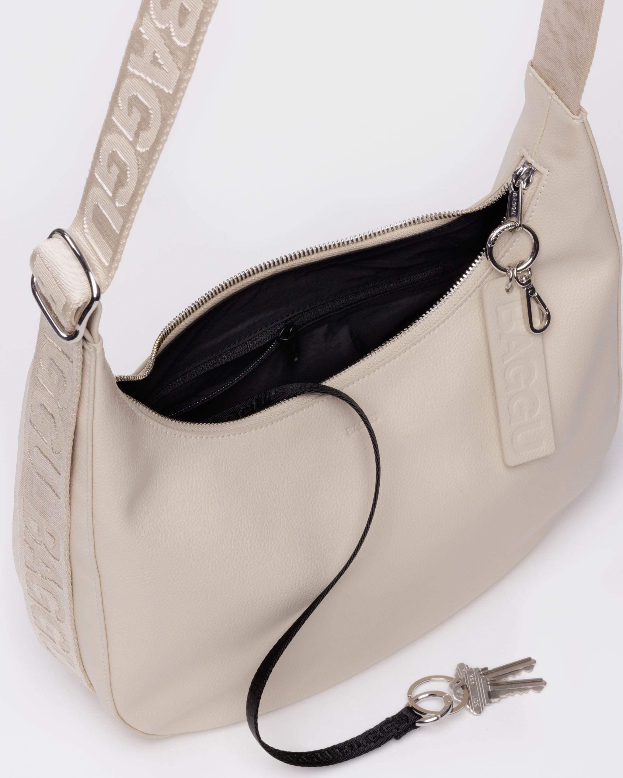Medium Recycled Leather Crescent Bag - Stone - Home Glow