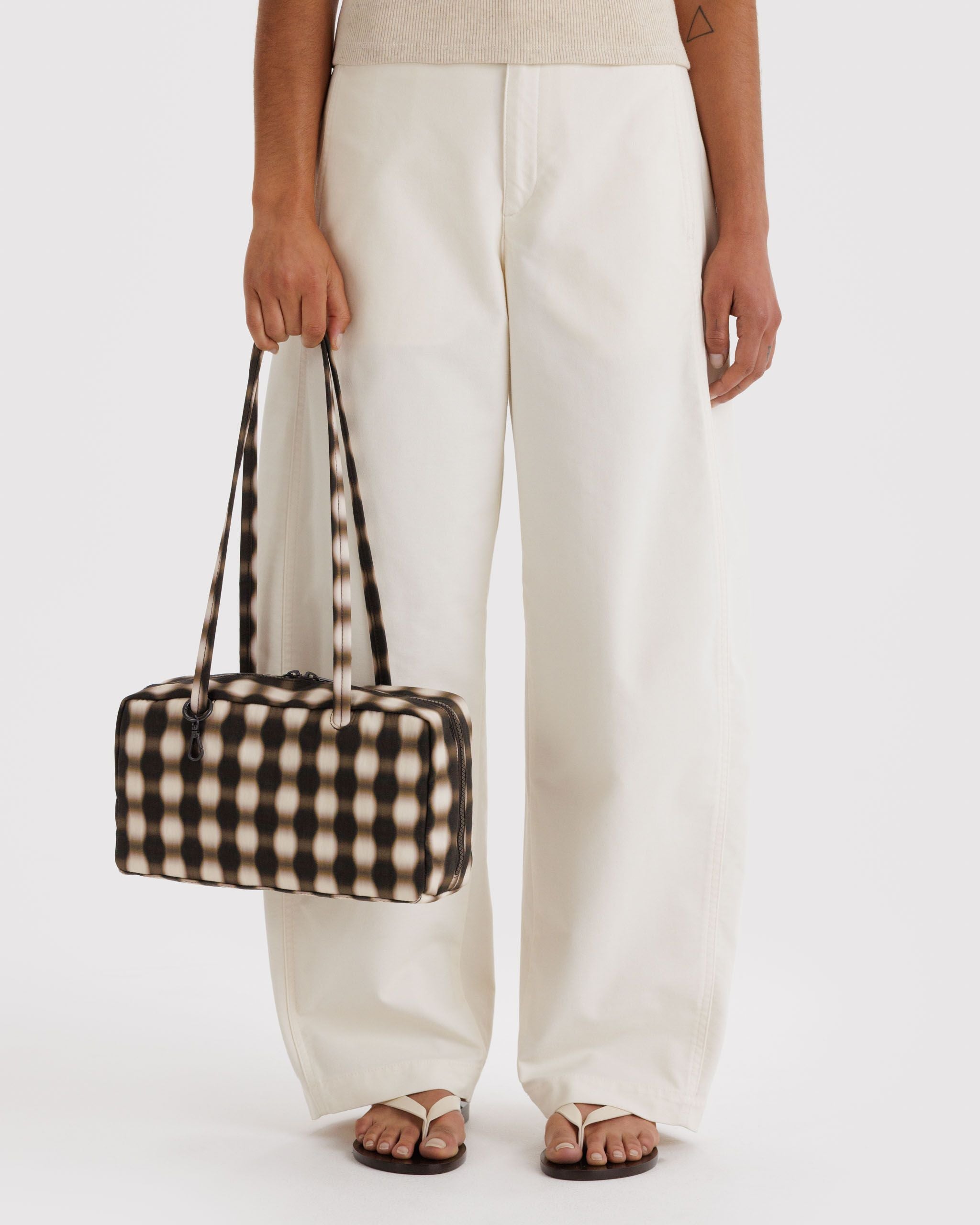 Nylon Bowler Bag - Blurred Gingham Brown - Travel Ready
