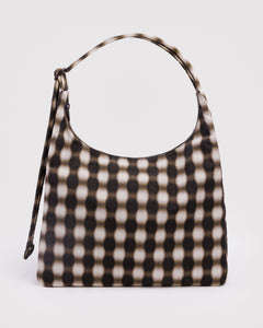 Nylon Shoulder Bag - Blurred Gingham Brown - Easy Store