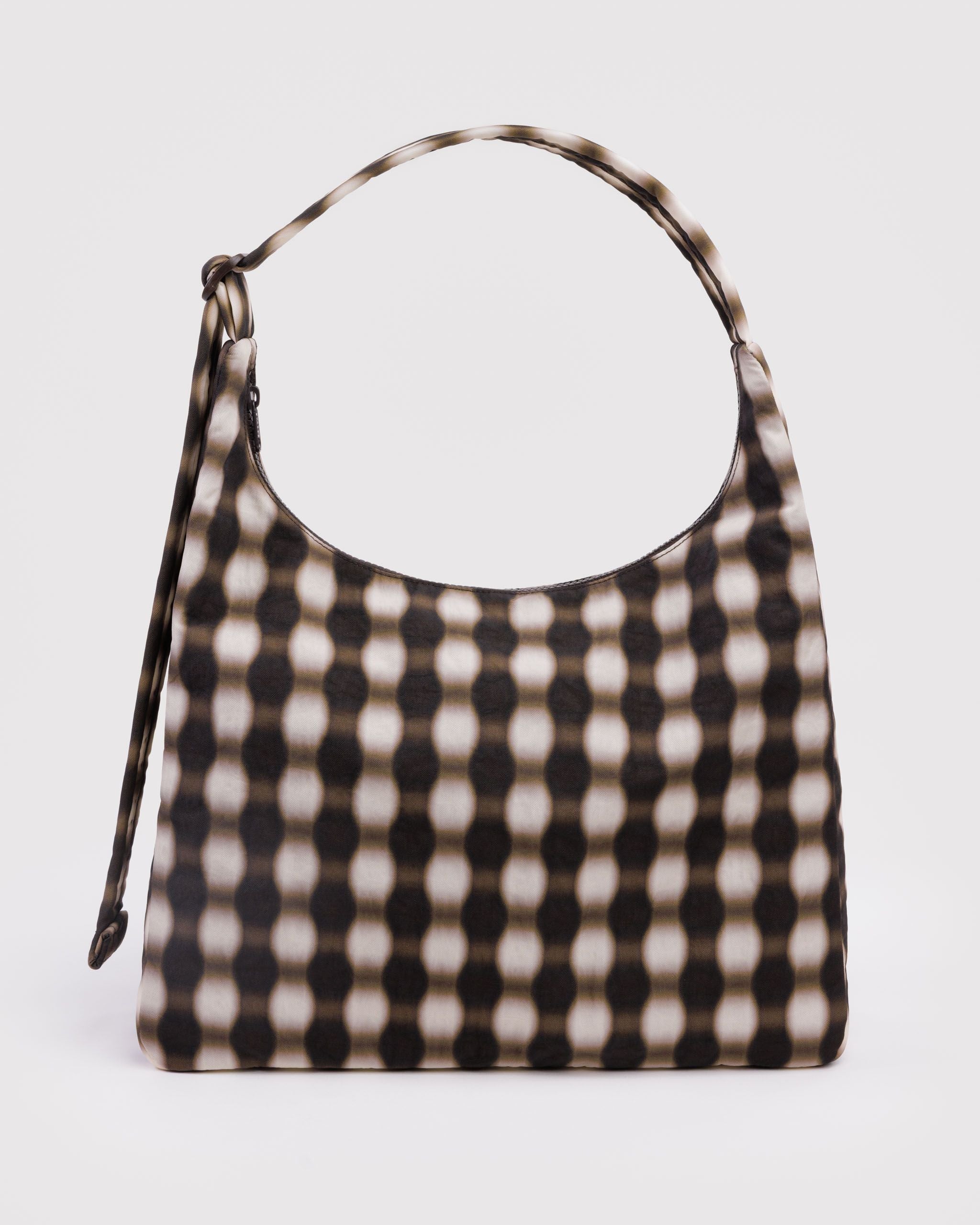 Nylon Shoulder Bag - Blurred Gingham Brown - Quick Setup