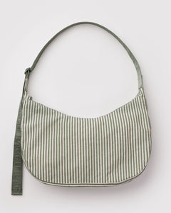 Large Nylon Crescent Bag - Sage Stripe - Classic Notes