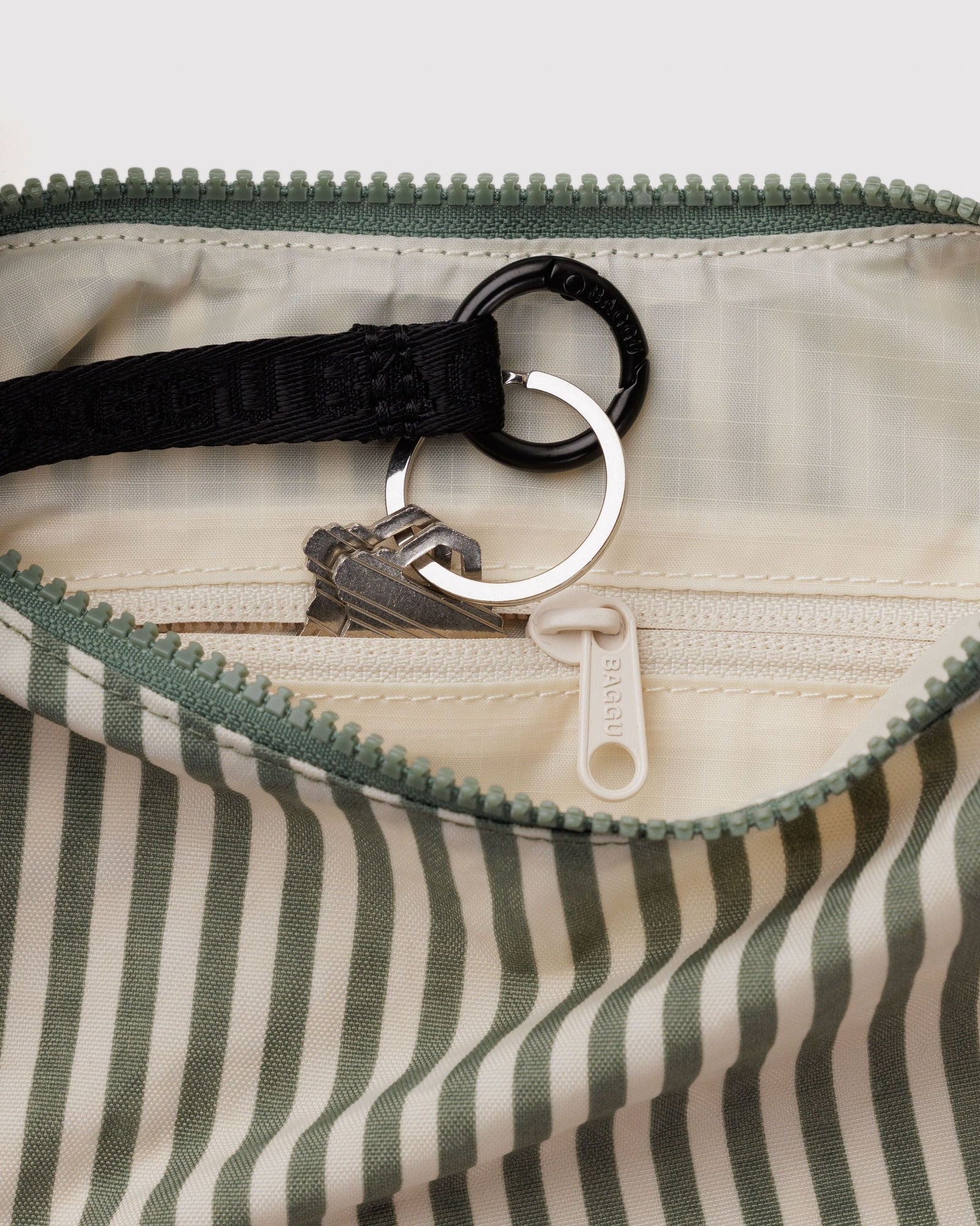 Small Nylon Crescent Bag - Sage Stripe - Soft Glow