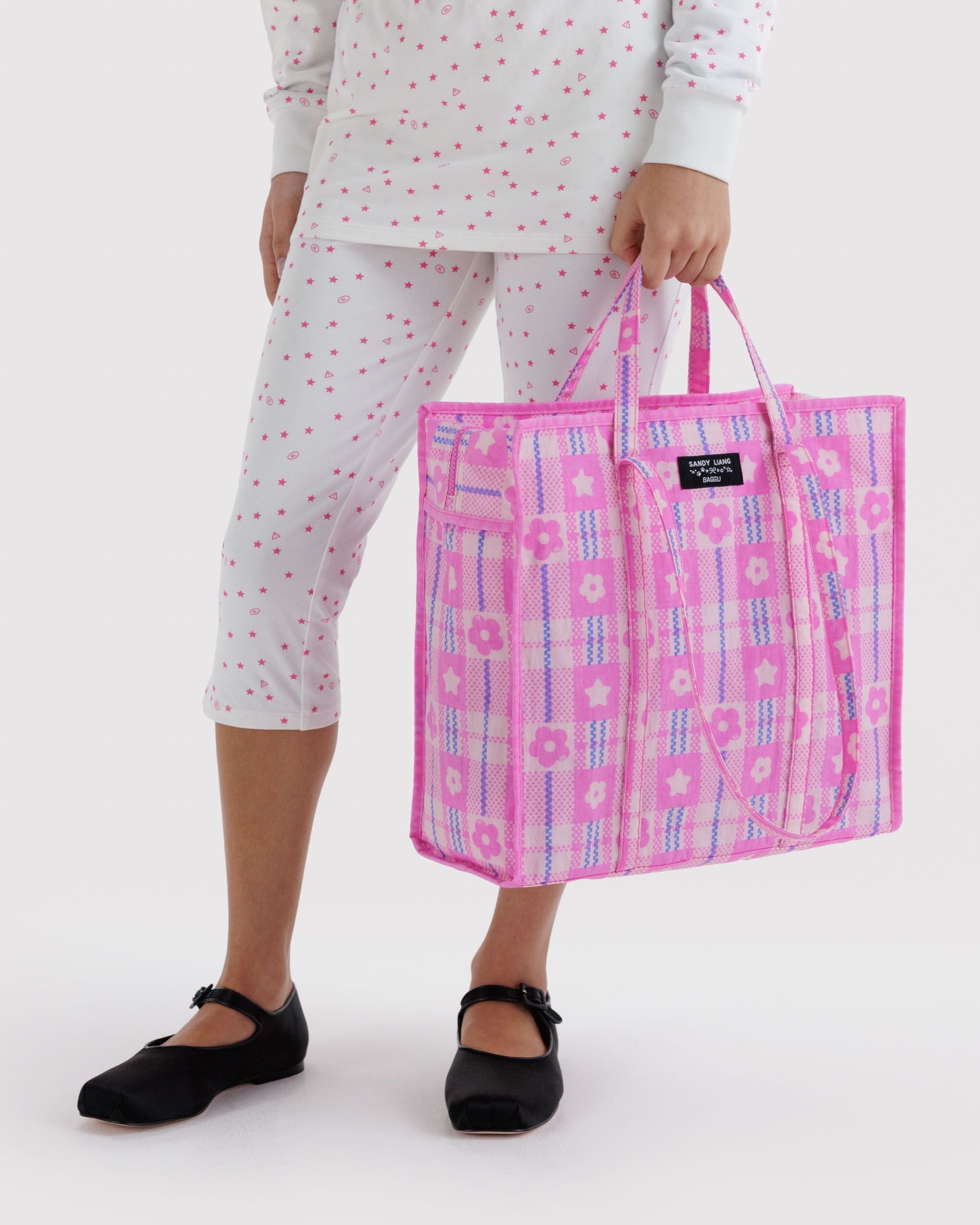 Large Nylon Market Bag - Market Plaid Pink - Daily Pack