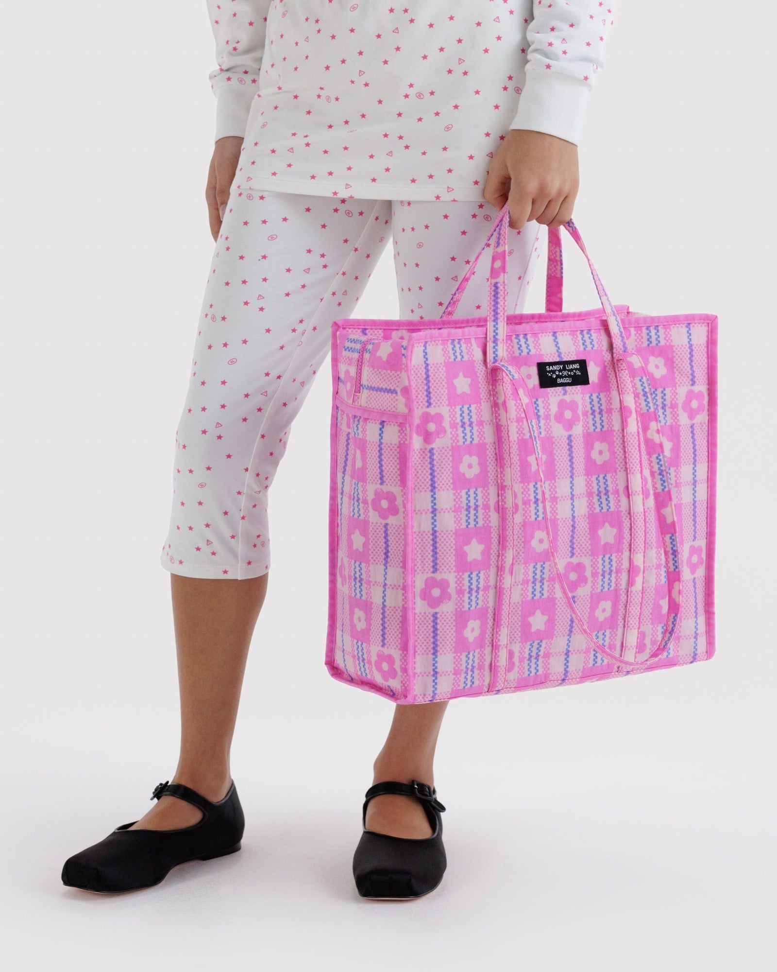 Large Nylon Market Bag - Market Plaid Pink - Ready Carry