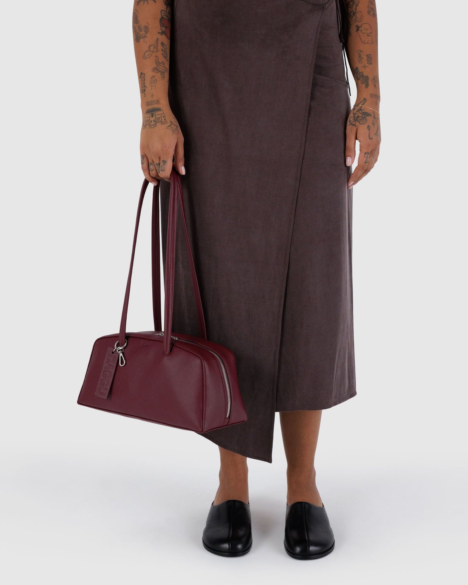 Recycled Leather Bowler Bag - Mahogany - Simple Hold