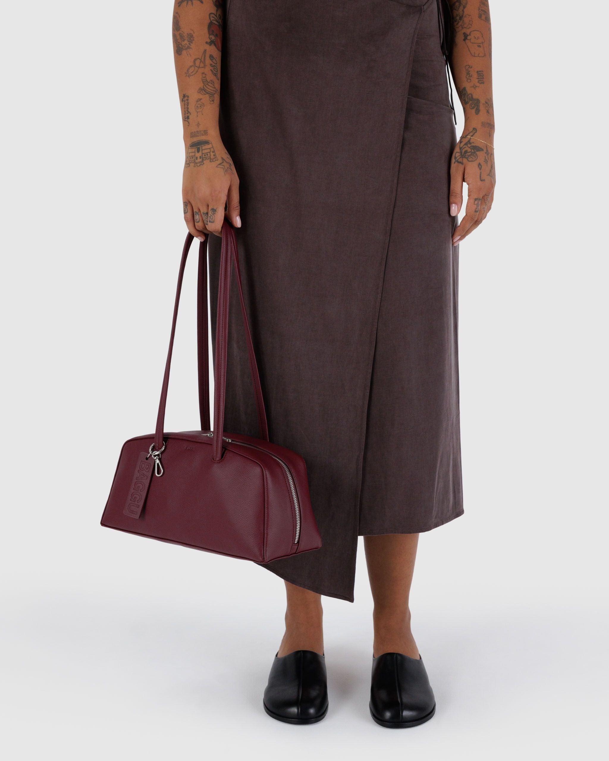 Recycled Leather Bowler Bag - Mahogany - Simple Hold