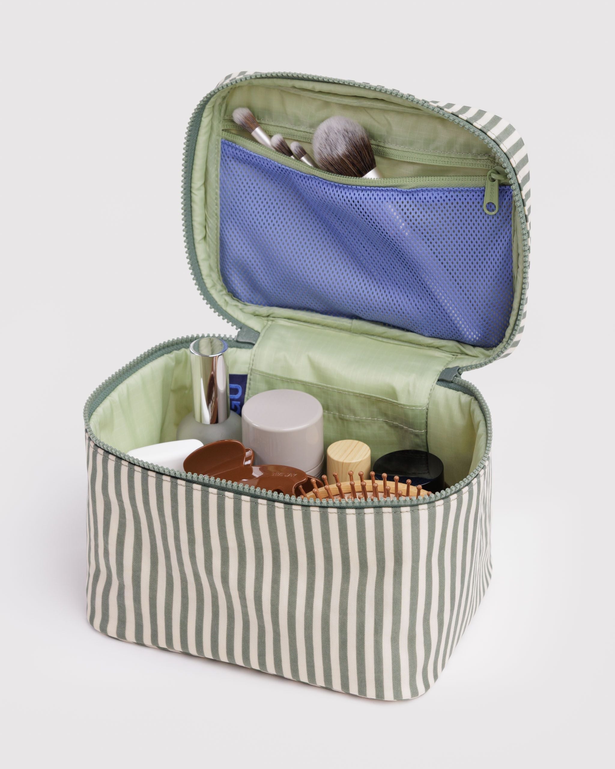 Large Cosmetic Case - Sage Stripe - Simple Hold