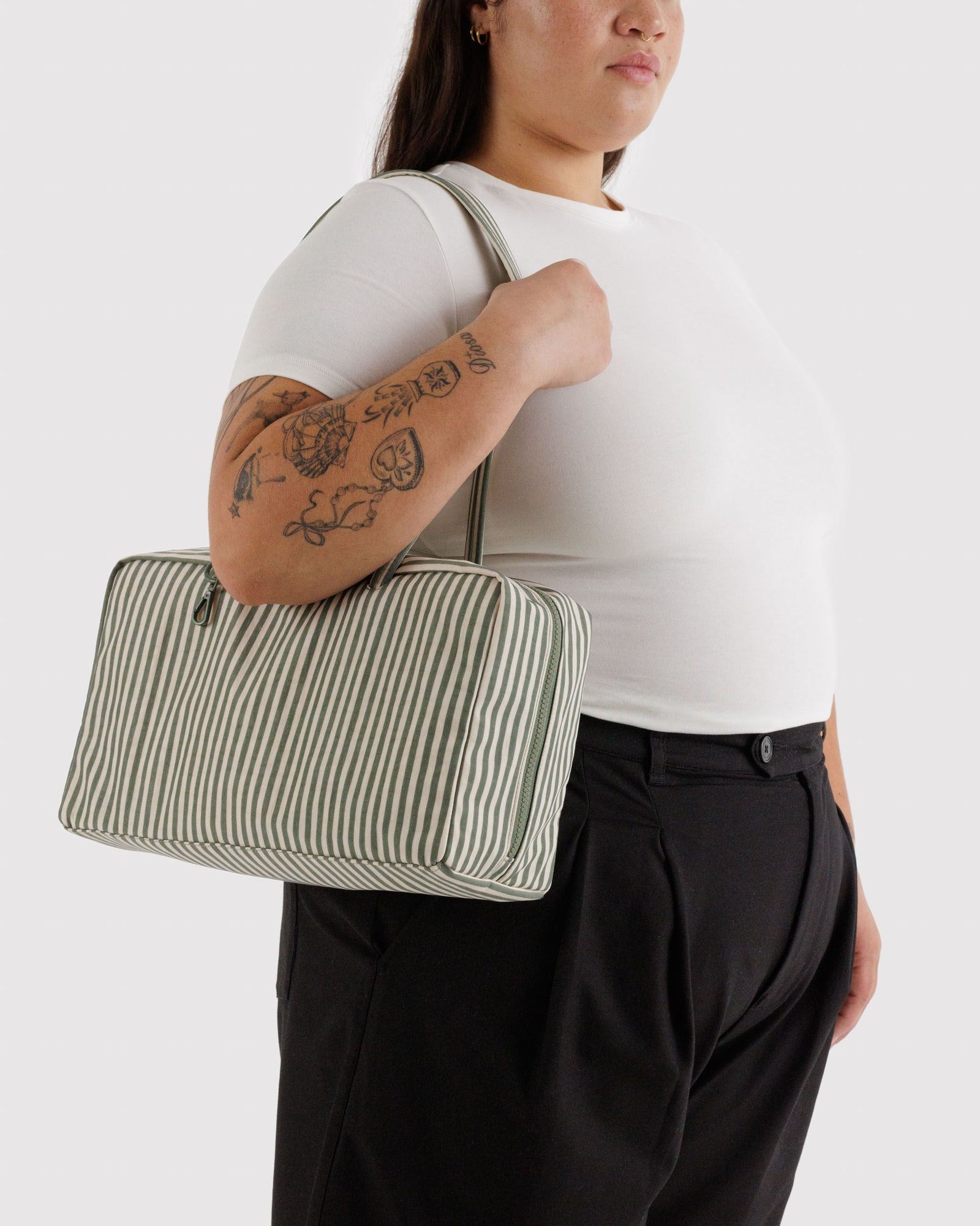 Medium Nylon Bowler Bag - Sage Stripe - Daily Carry
