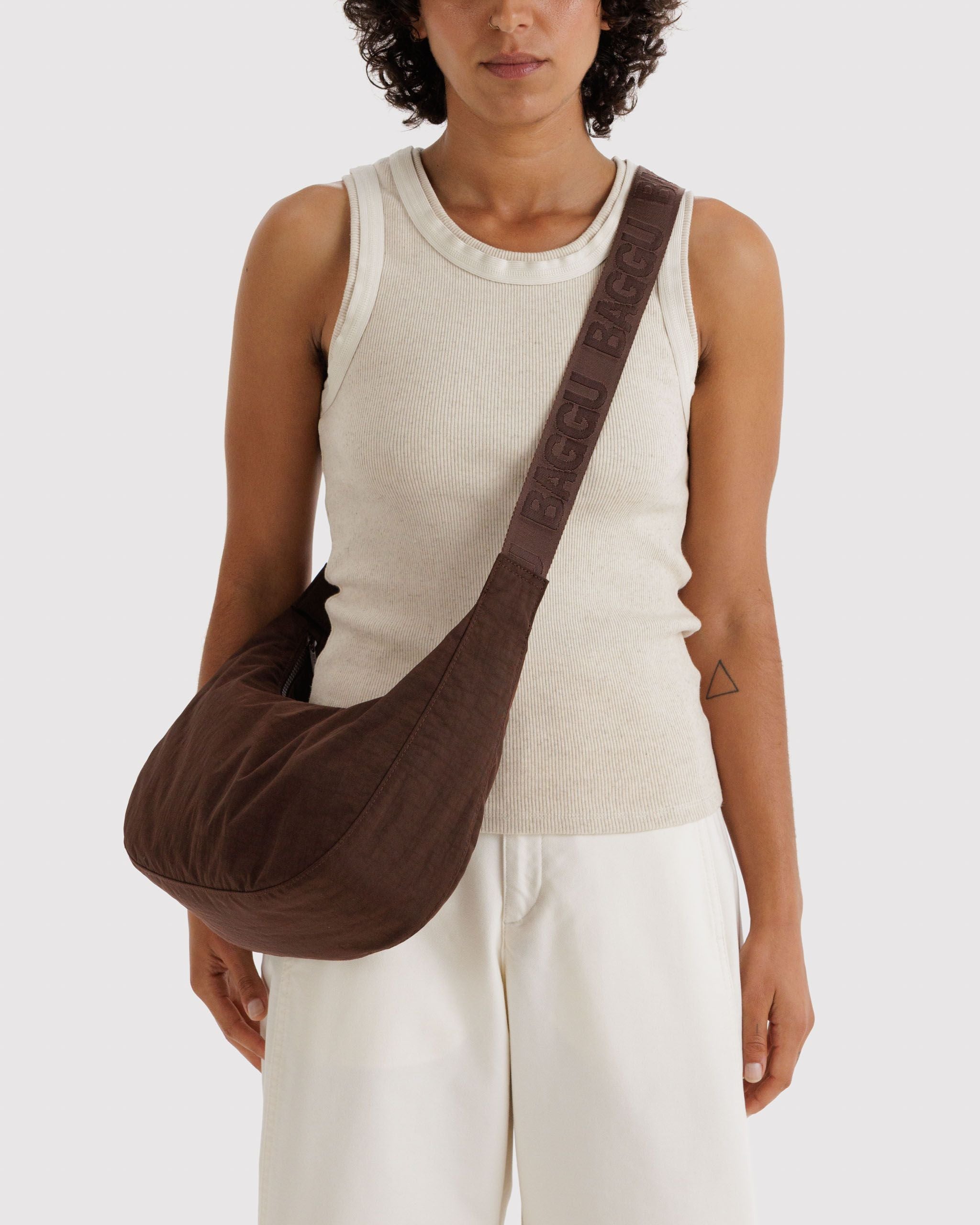 Medium Nylon Crescent Bag - Coffee - Warm Blend