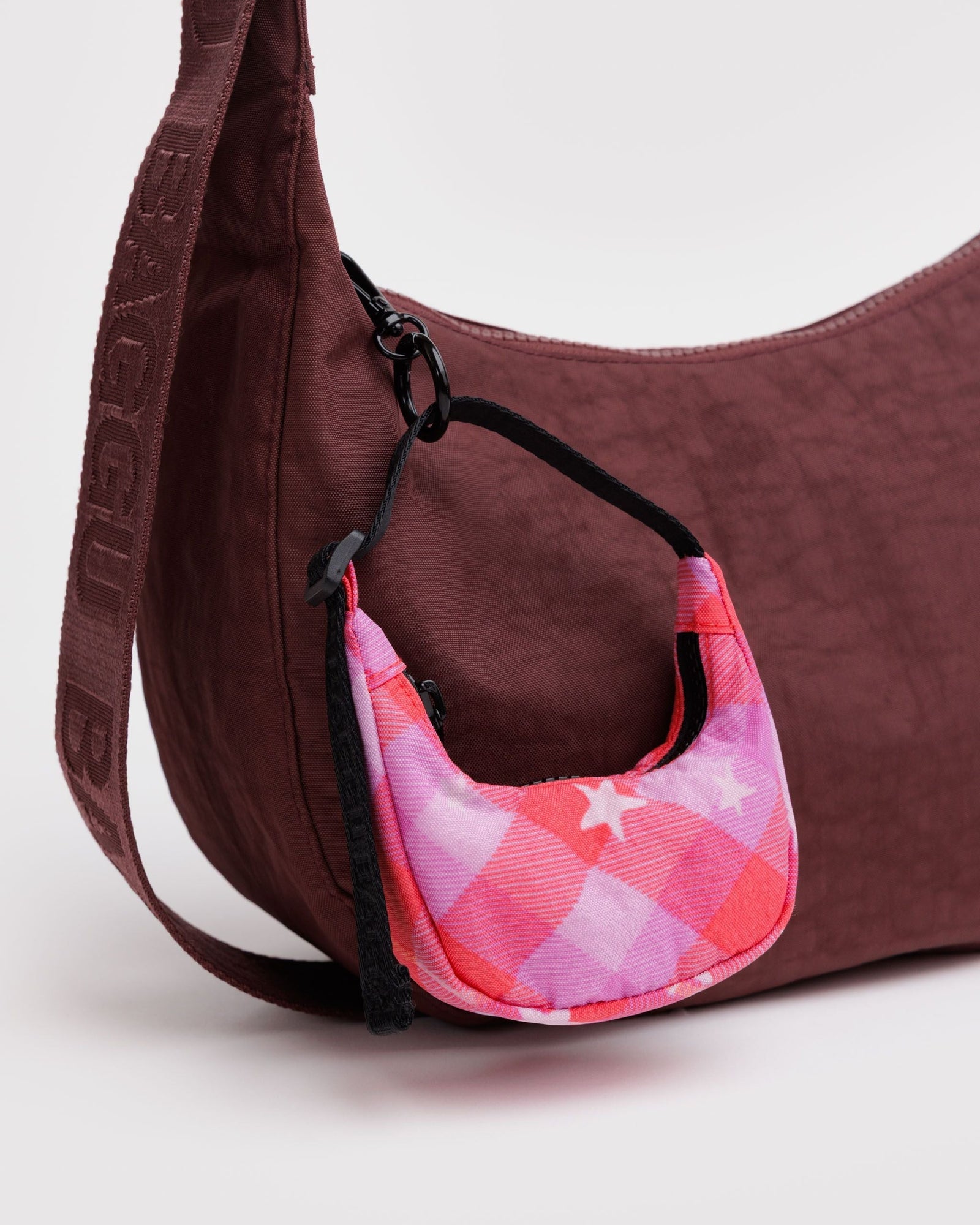 Crescent Bag Charm - Pink Star Plaid - Home Glow