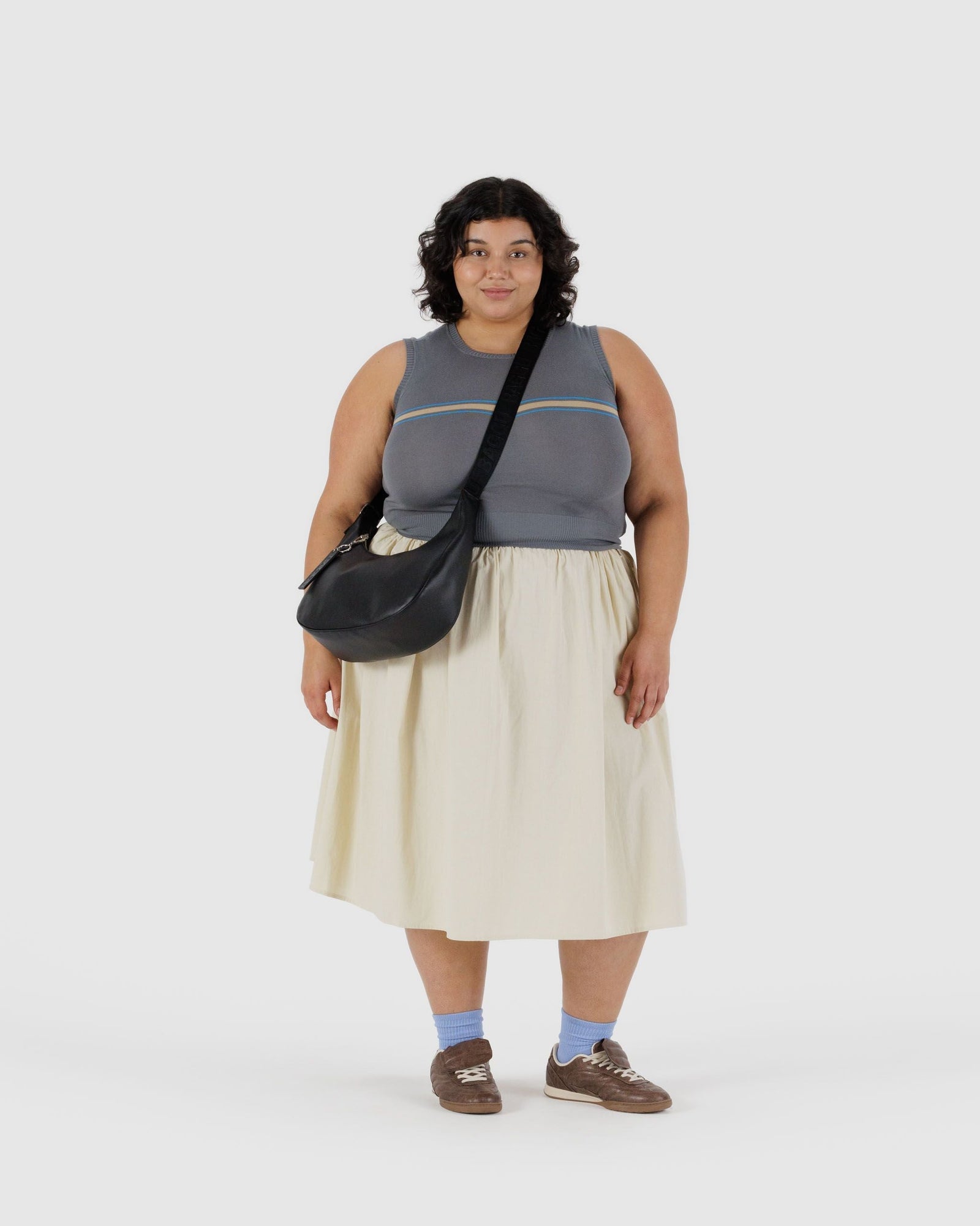 Medium Recycled Leather Crescent Bag - Black - Soft Glow