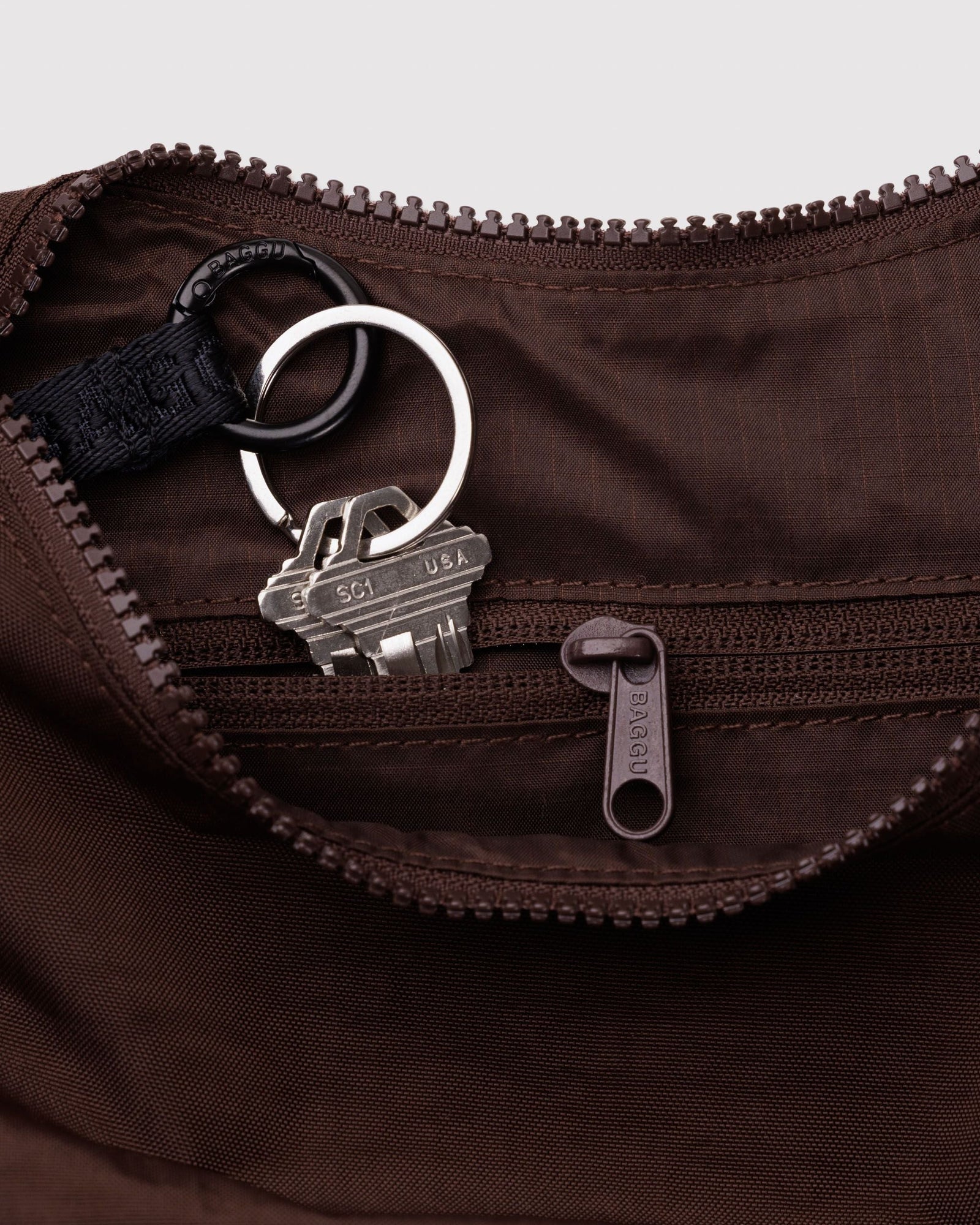 Small Nylon Crescent Bag - Coffee - Gentle Mist