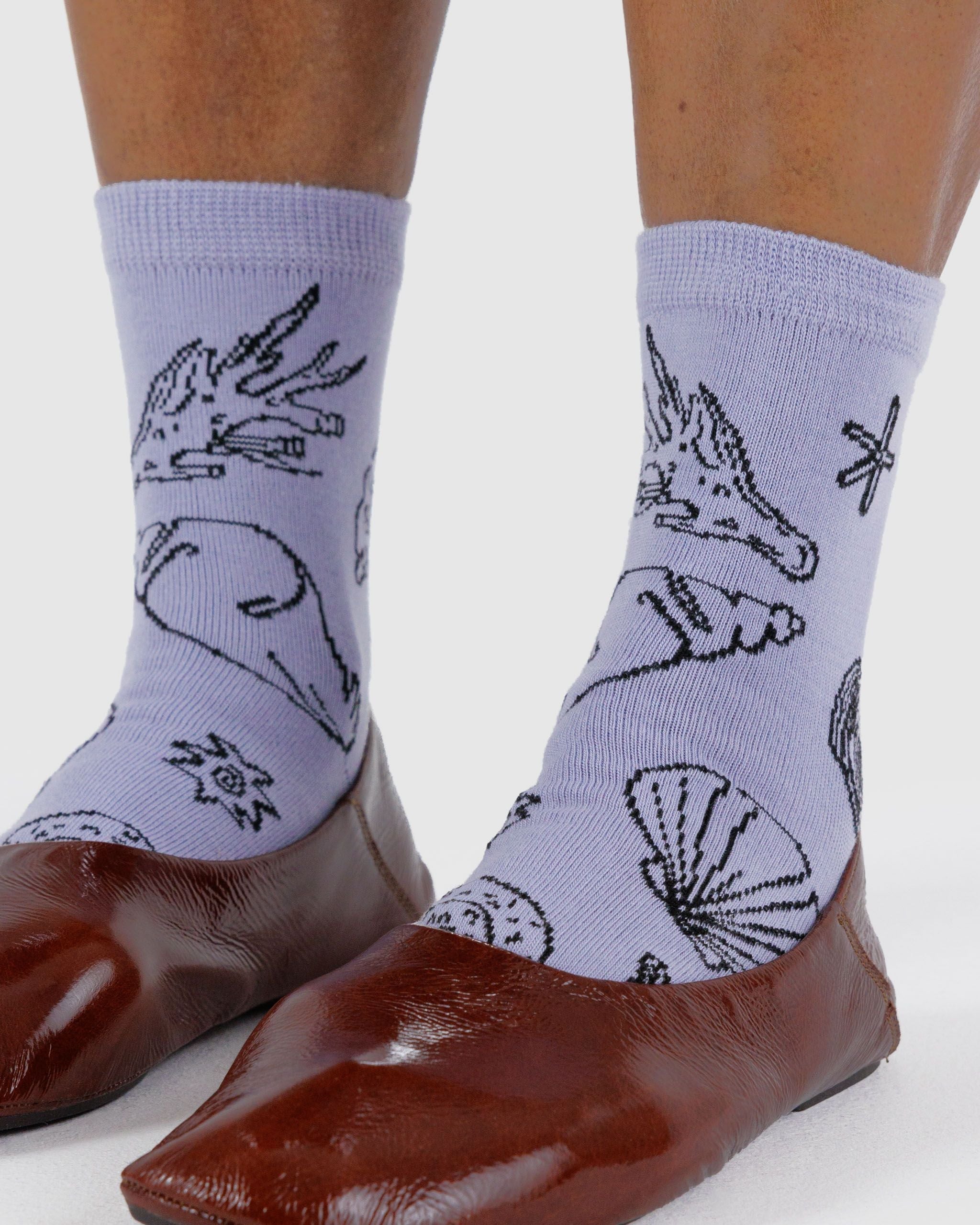 Crew Sock - Shells Light Blue - Easy Stow