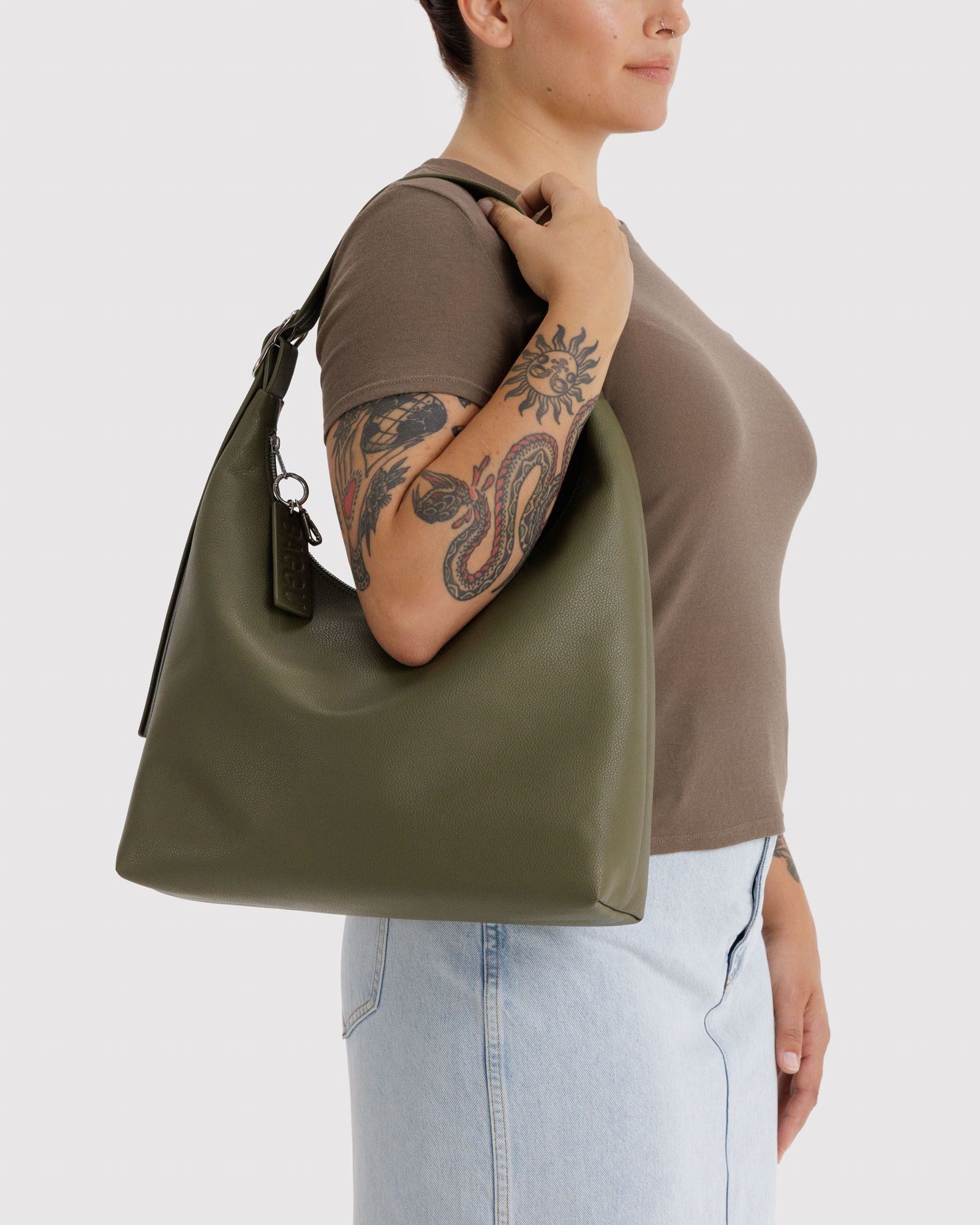 Recycled Leather Shoulder Bag - Loden - Quick Grab