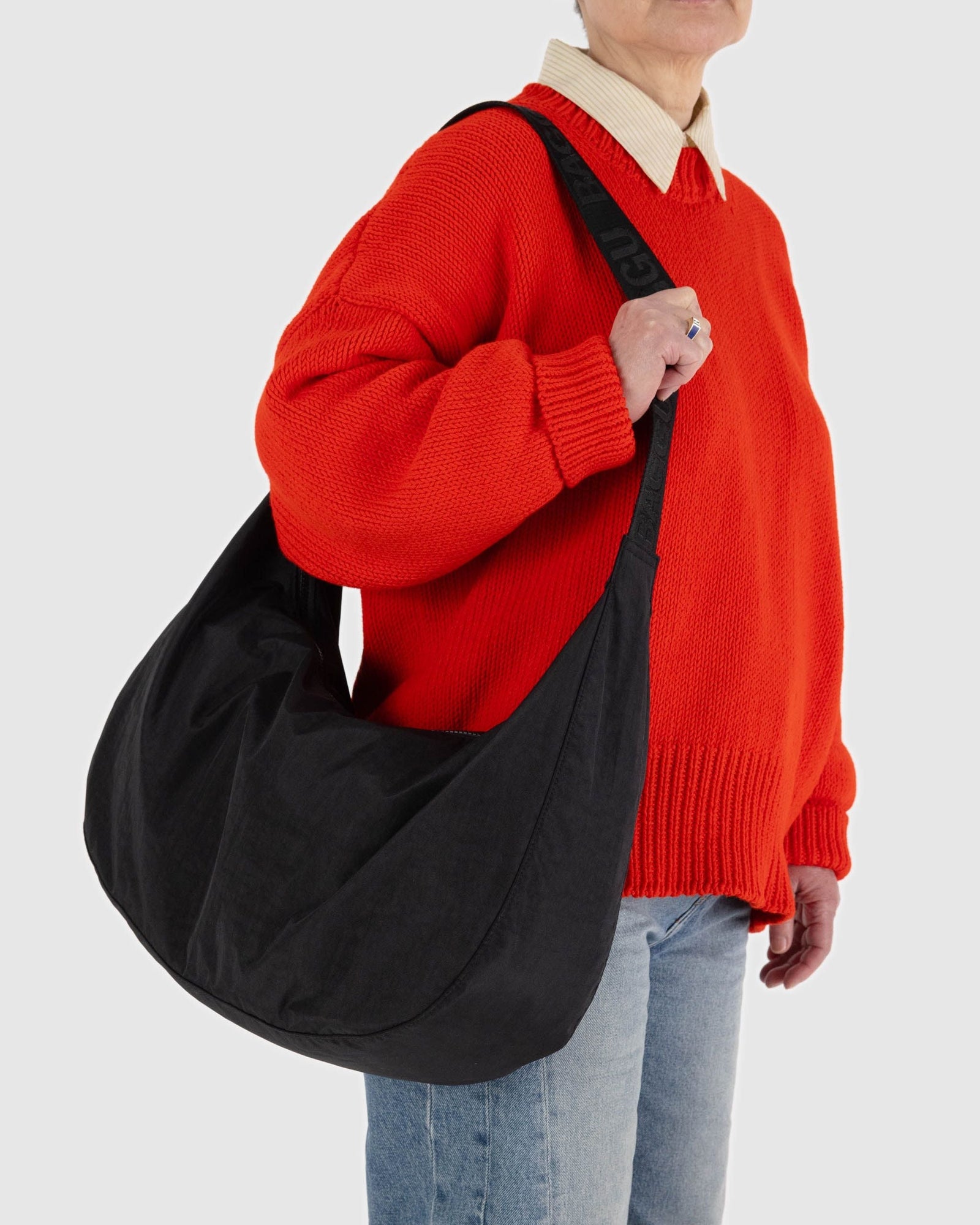 Large Nylon Crescent Bag - Black - Gentle Mist