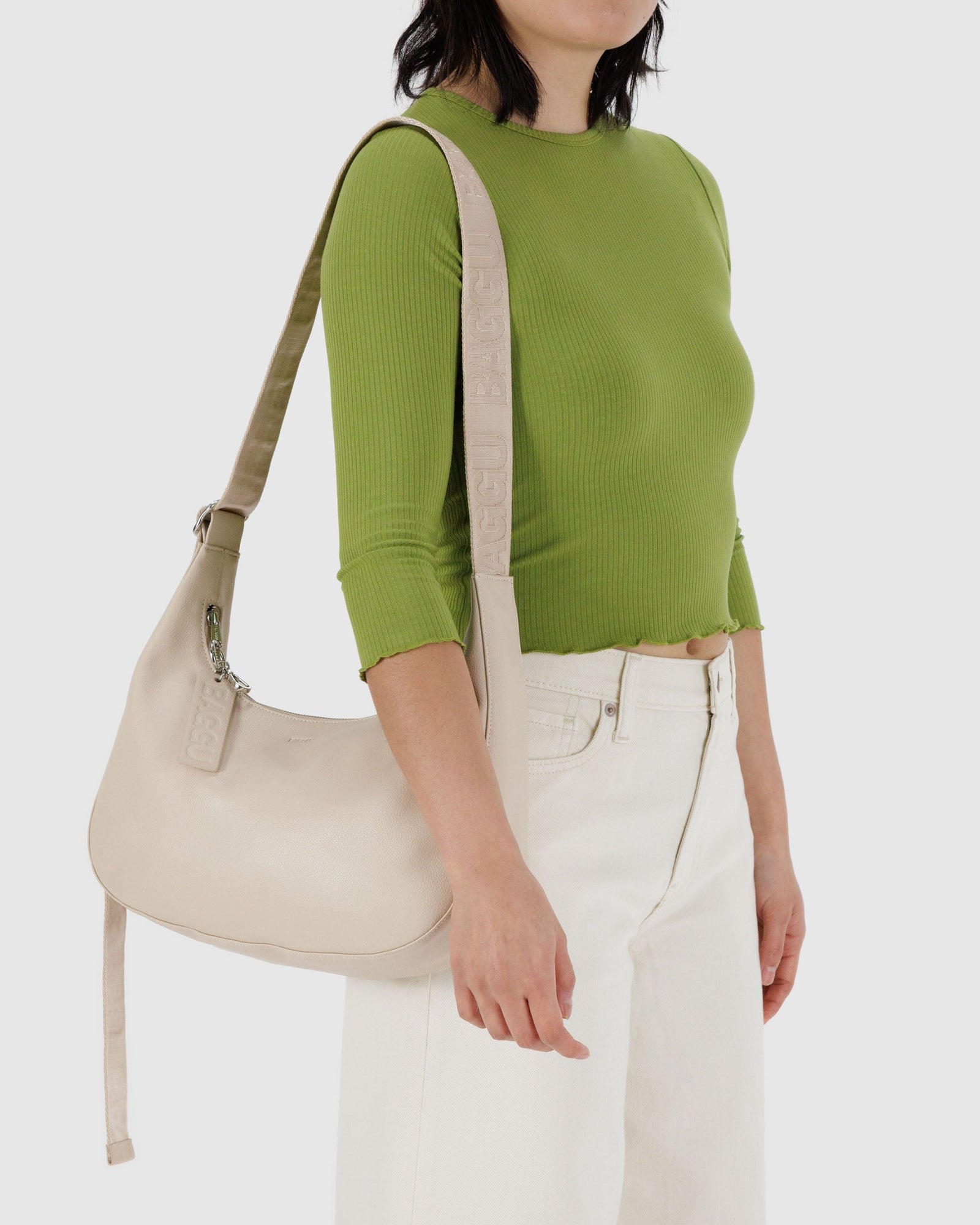 Medium Recycled Leather Crescent Bag - Stone - Home Glow