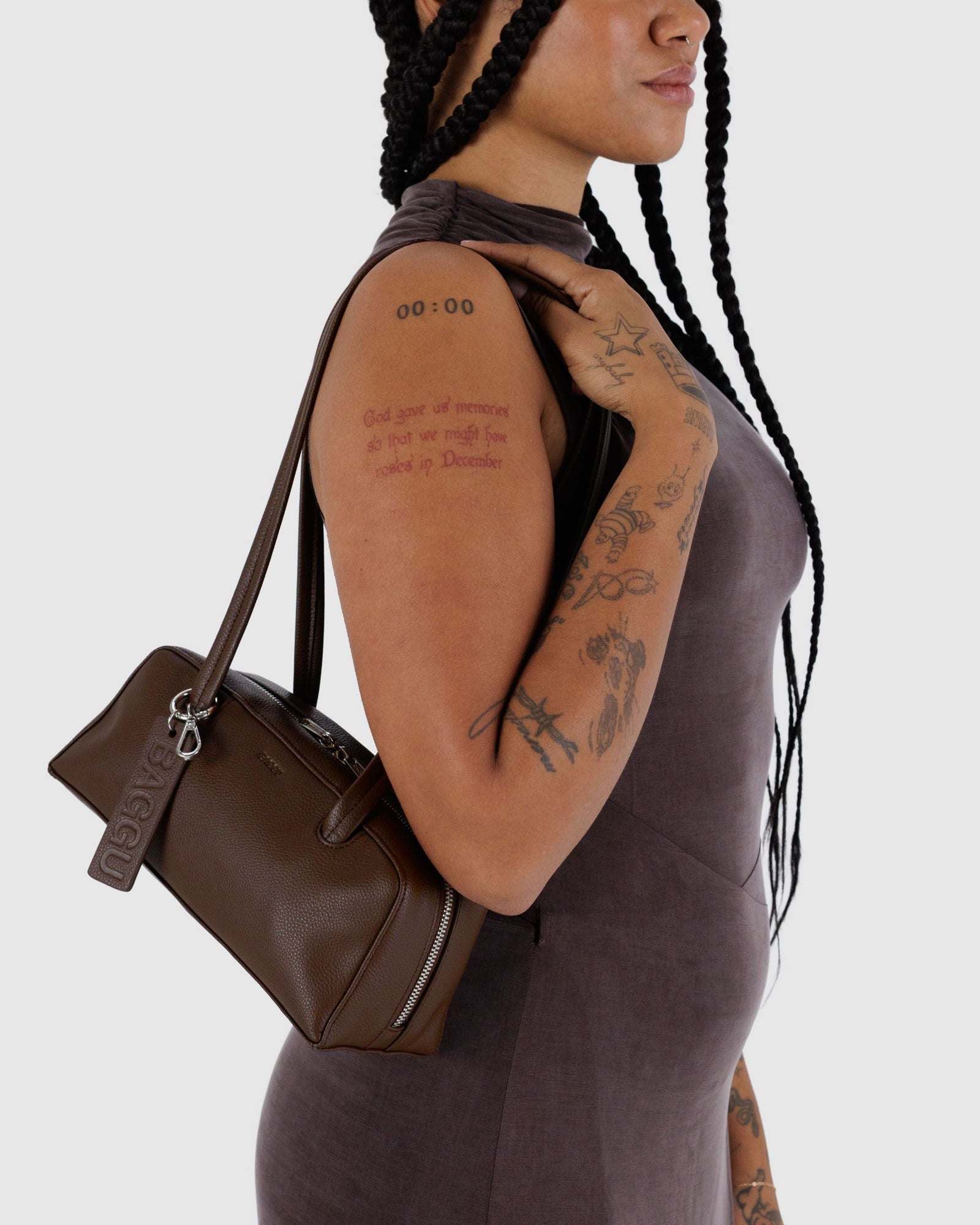 Small Recycled Leather Bowler Bag - Brown - Warm Blend