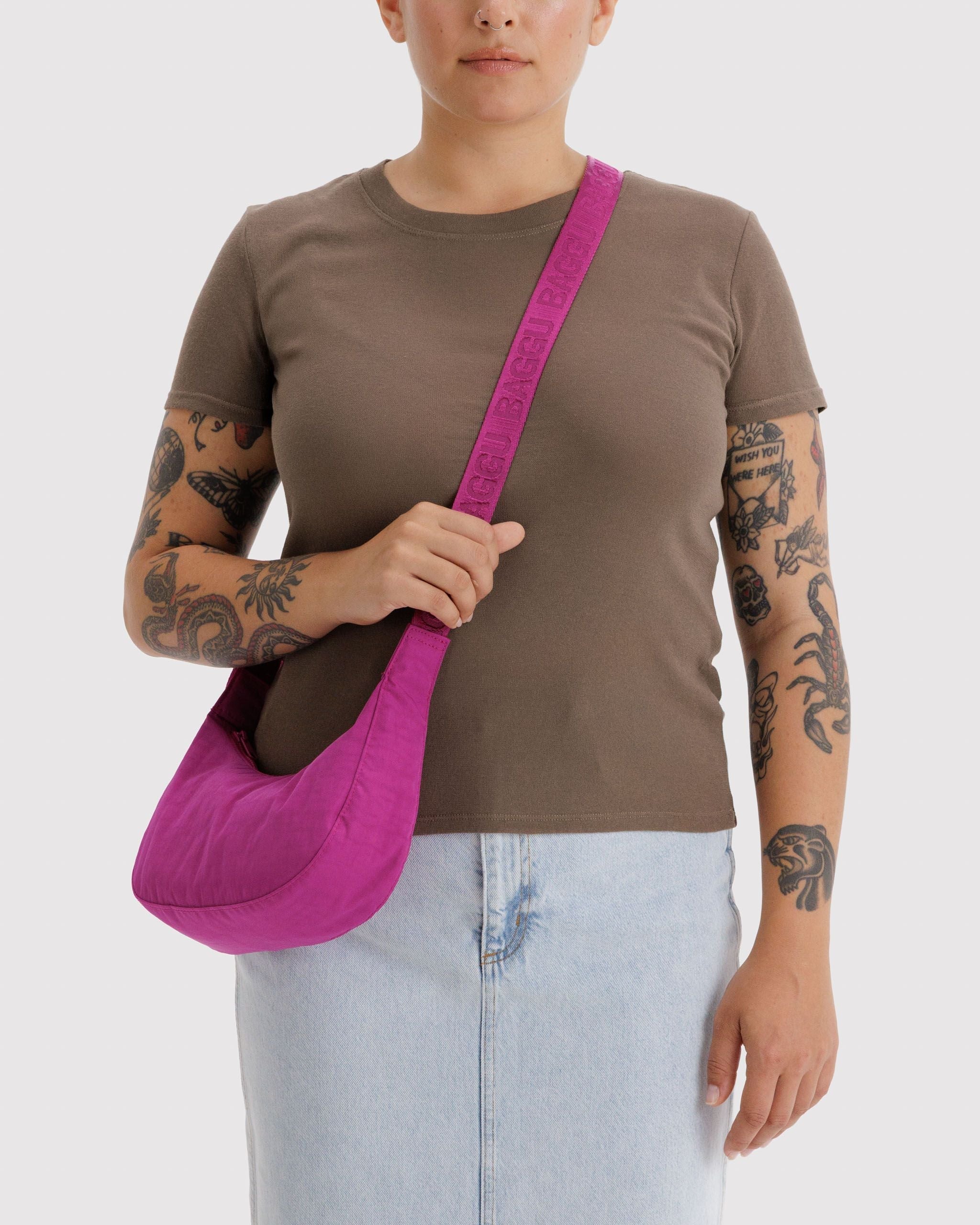 Small Nylon Crescent Bag - Deep Fuchsia - Gentle Mist