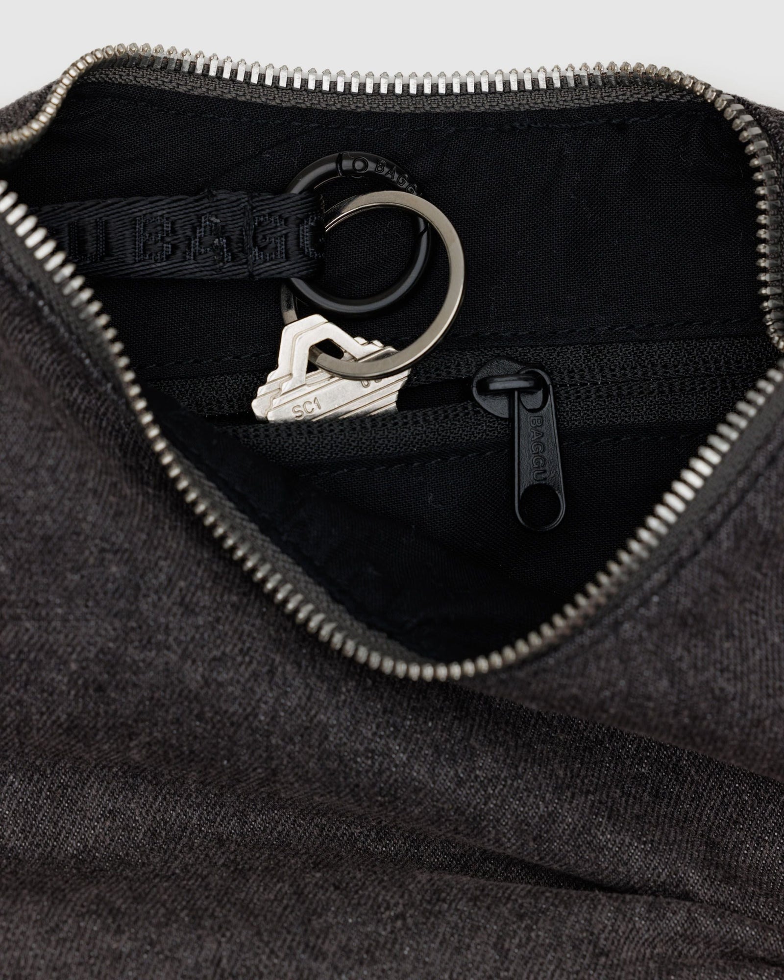Small Denim Crescent Bag - Washed Black Denim - Cozy Glow