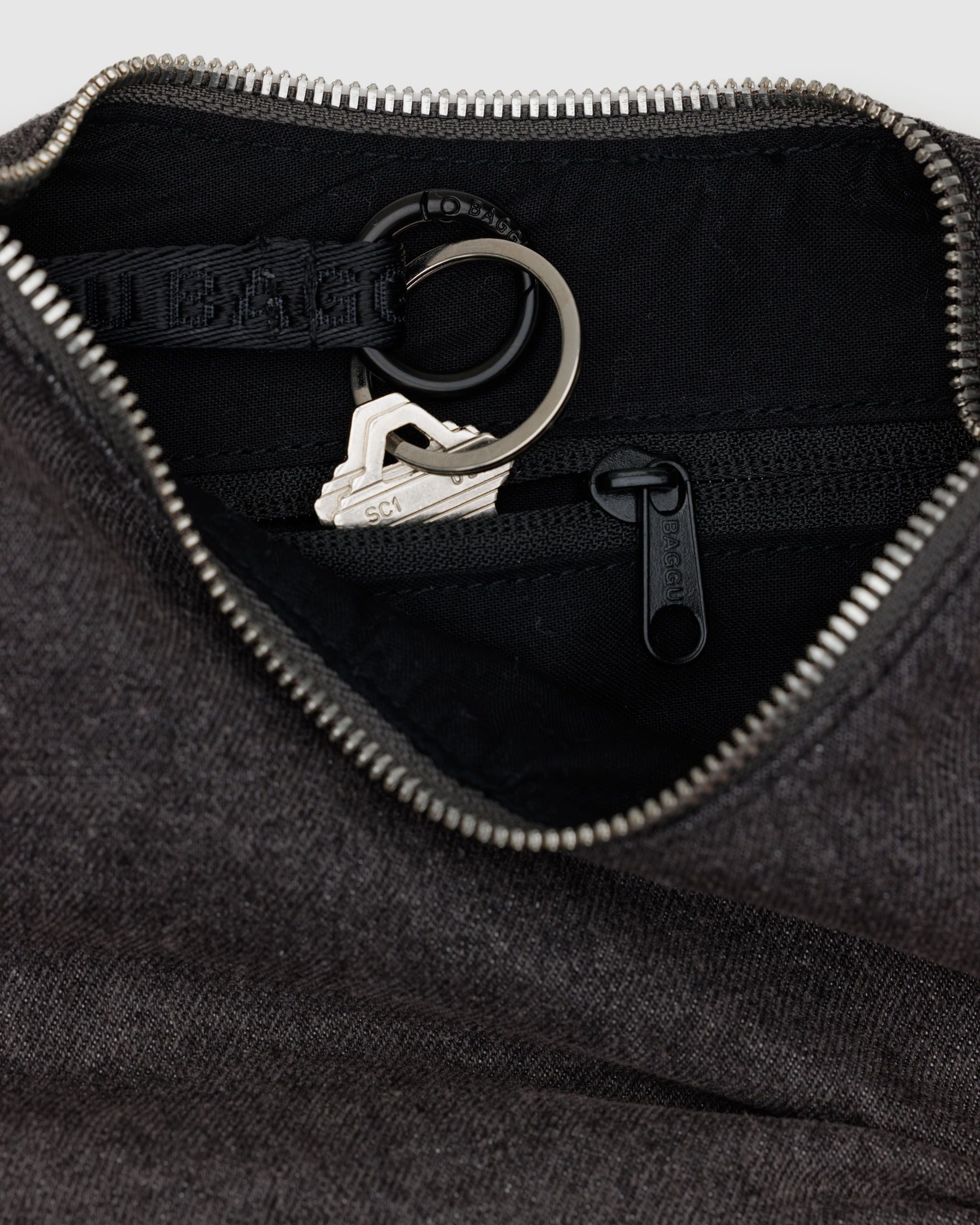 Small Denim Crescent Bag - Washed Black Denim - Cozy Glow