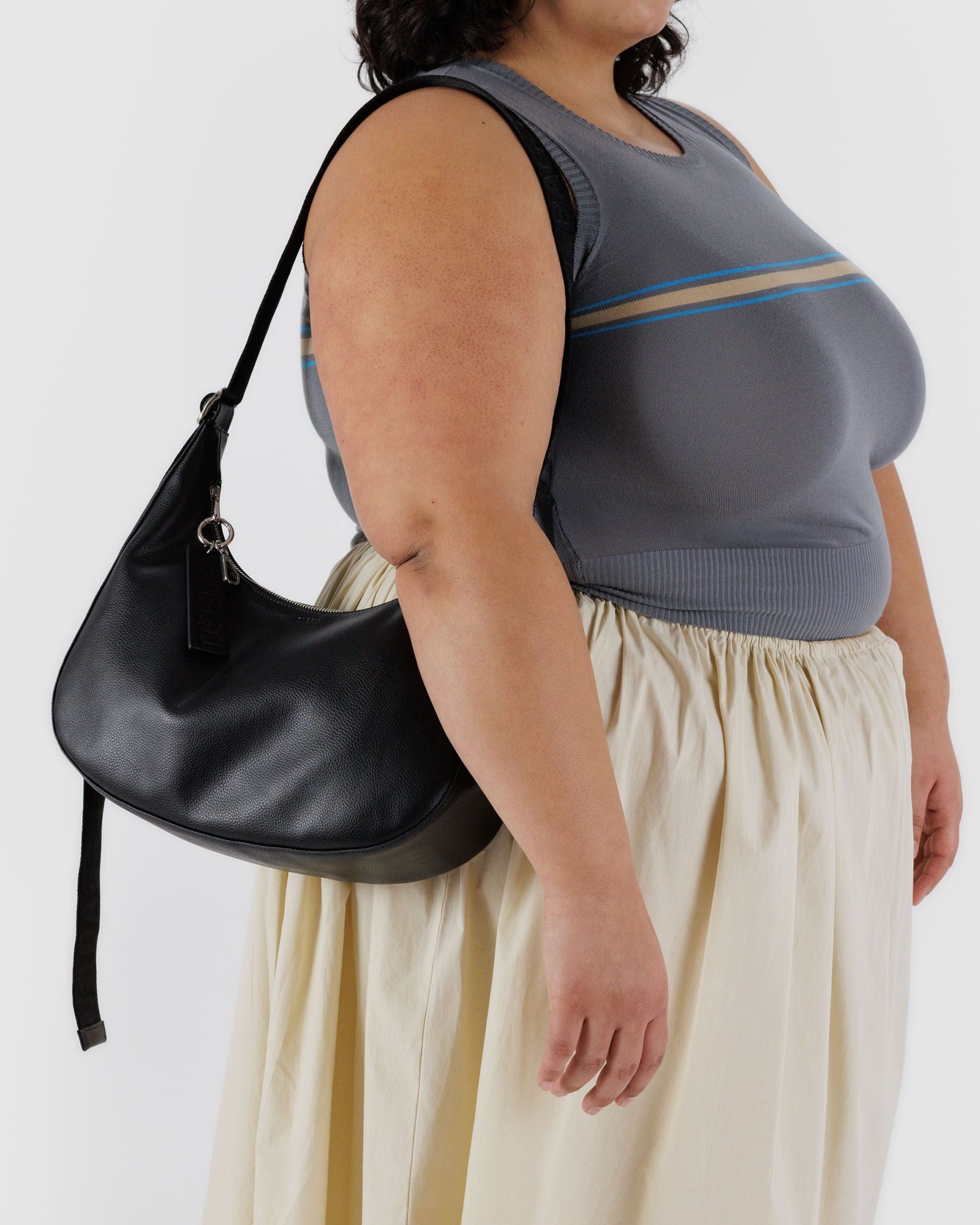 Medium Recycled Leather Crescent Bag - Black - Soft Glow