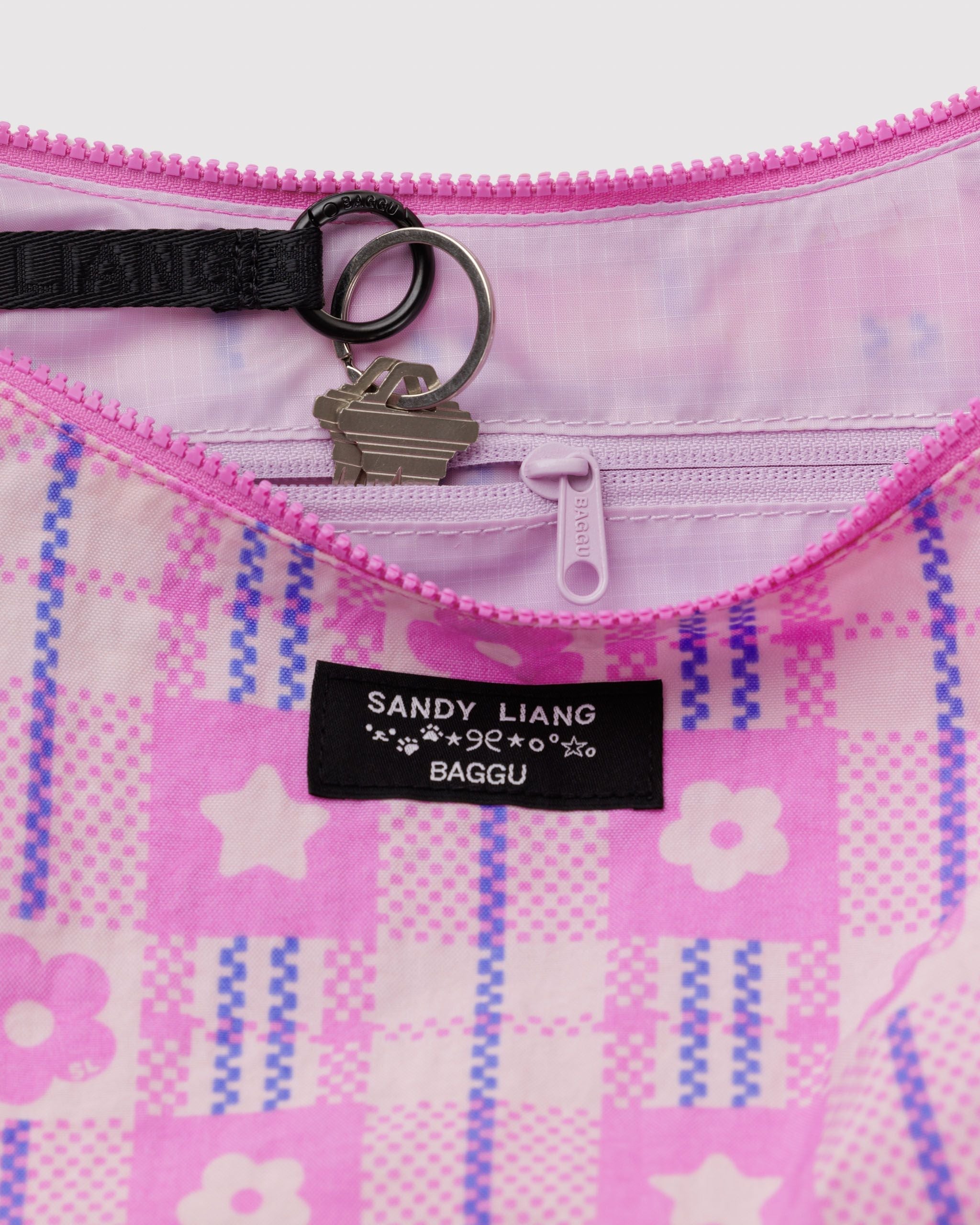 Medium Nylon Crescent Bag - Market Plaid Pink - Warm Blend