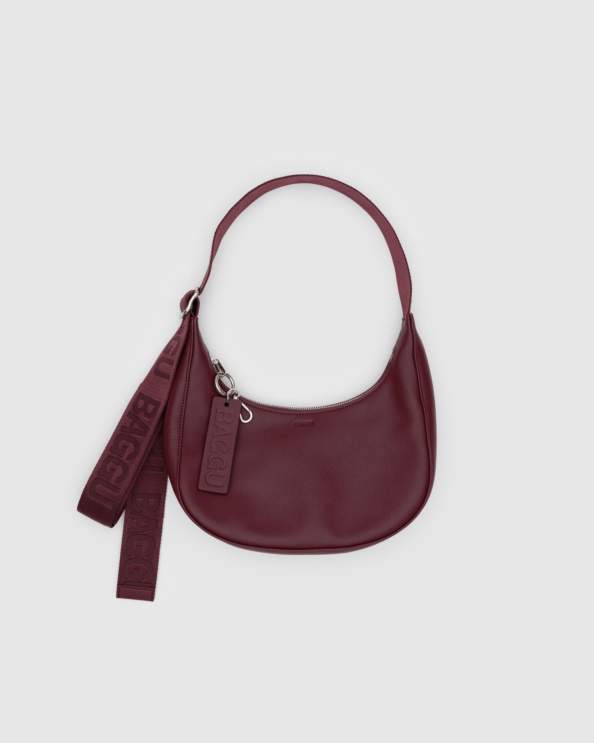 Small Recycled Leather Crescent Bag - Mahogany - Gentle Mist