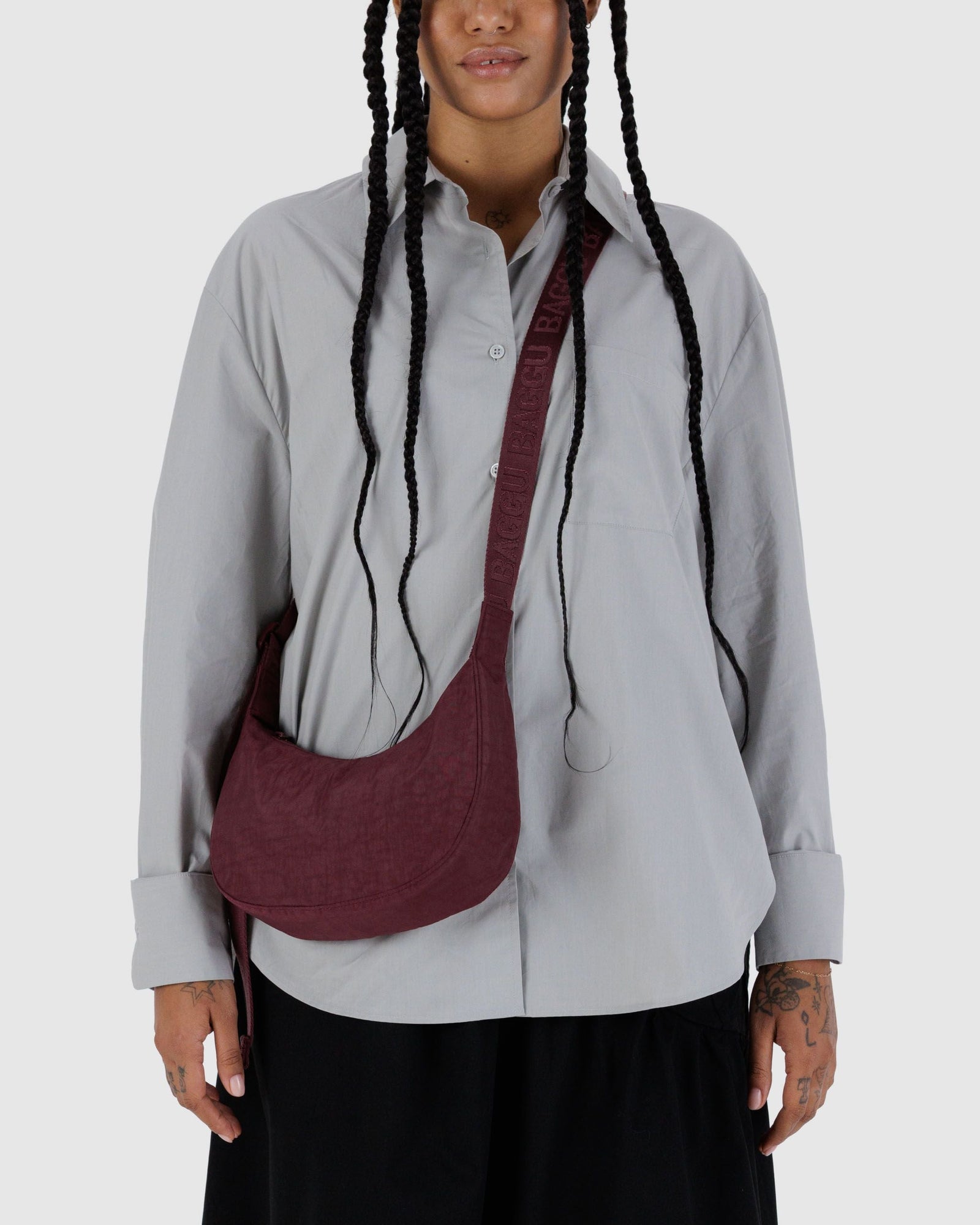 Small Nylon Crescent Bag - Mahogany - Soft Glow