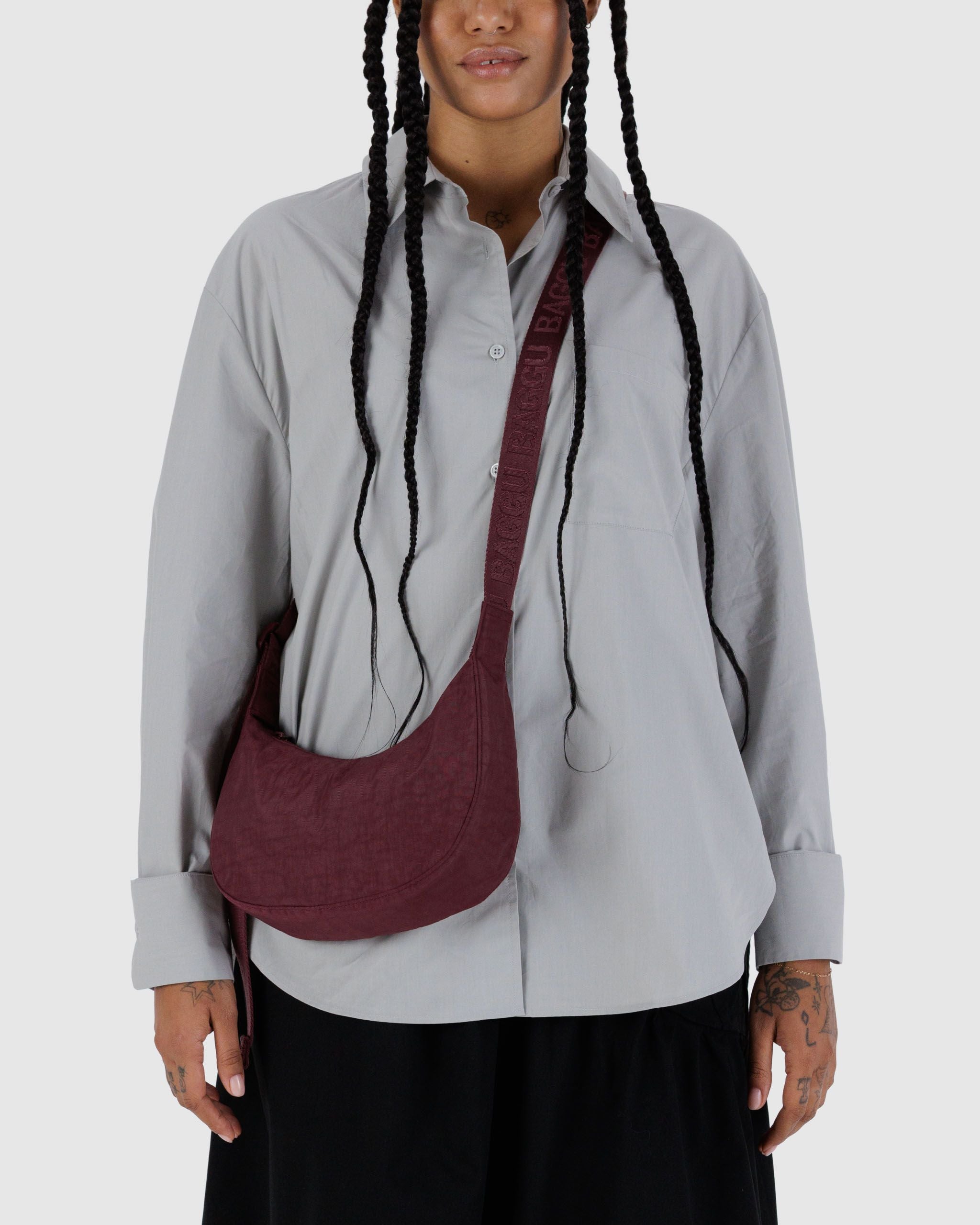 Small Nylon Crescent Bag - Mahogany - Soft Glow