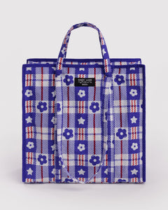 Large Nylon Market Bag - Market Plaid Blue - Light Storage