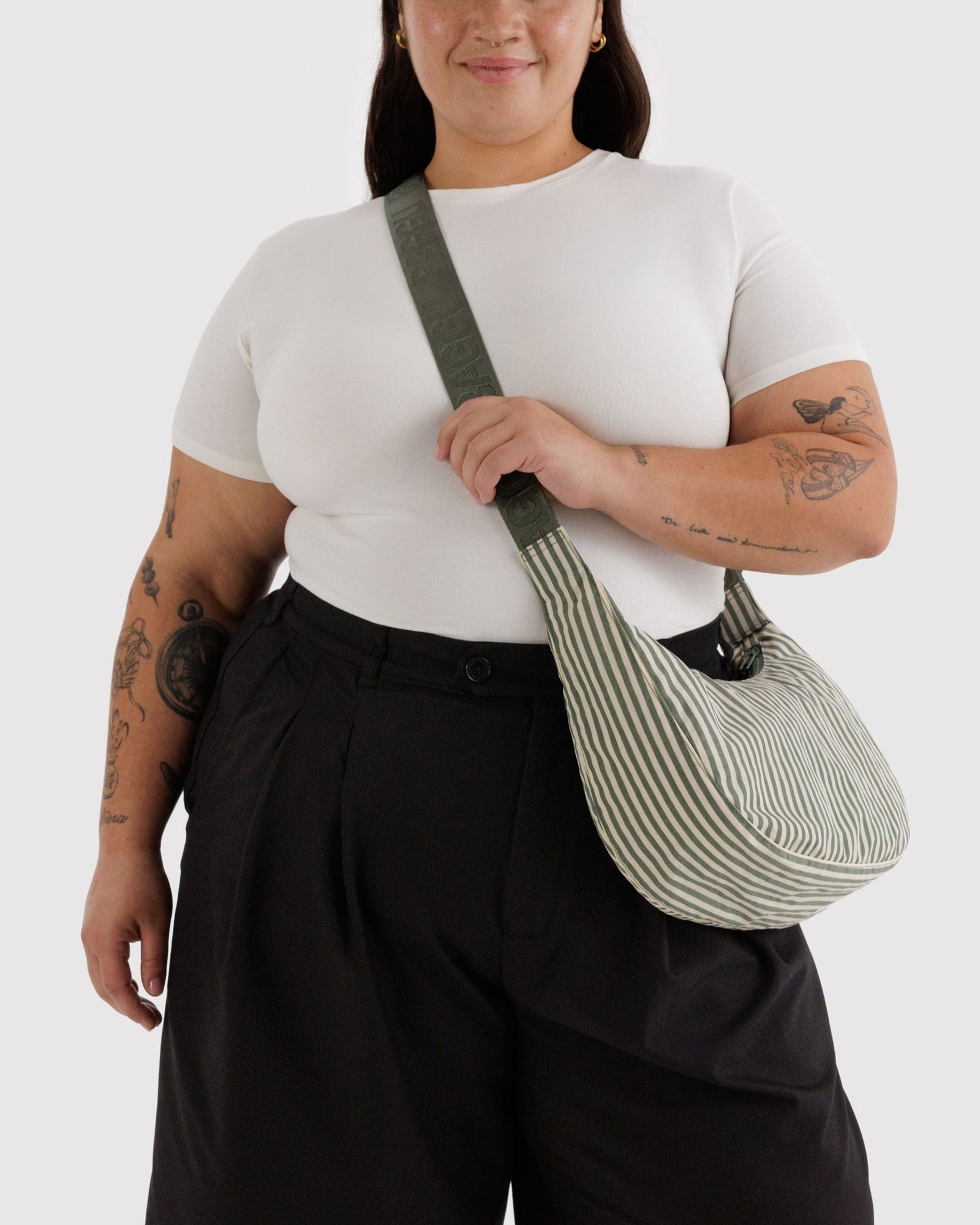 Medium Nylon Crescent Bag - Sage Stripe - Easy Spritz