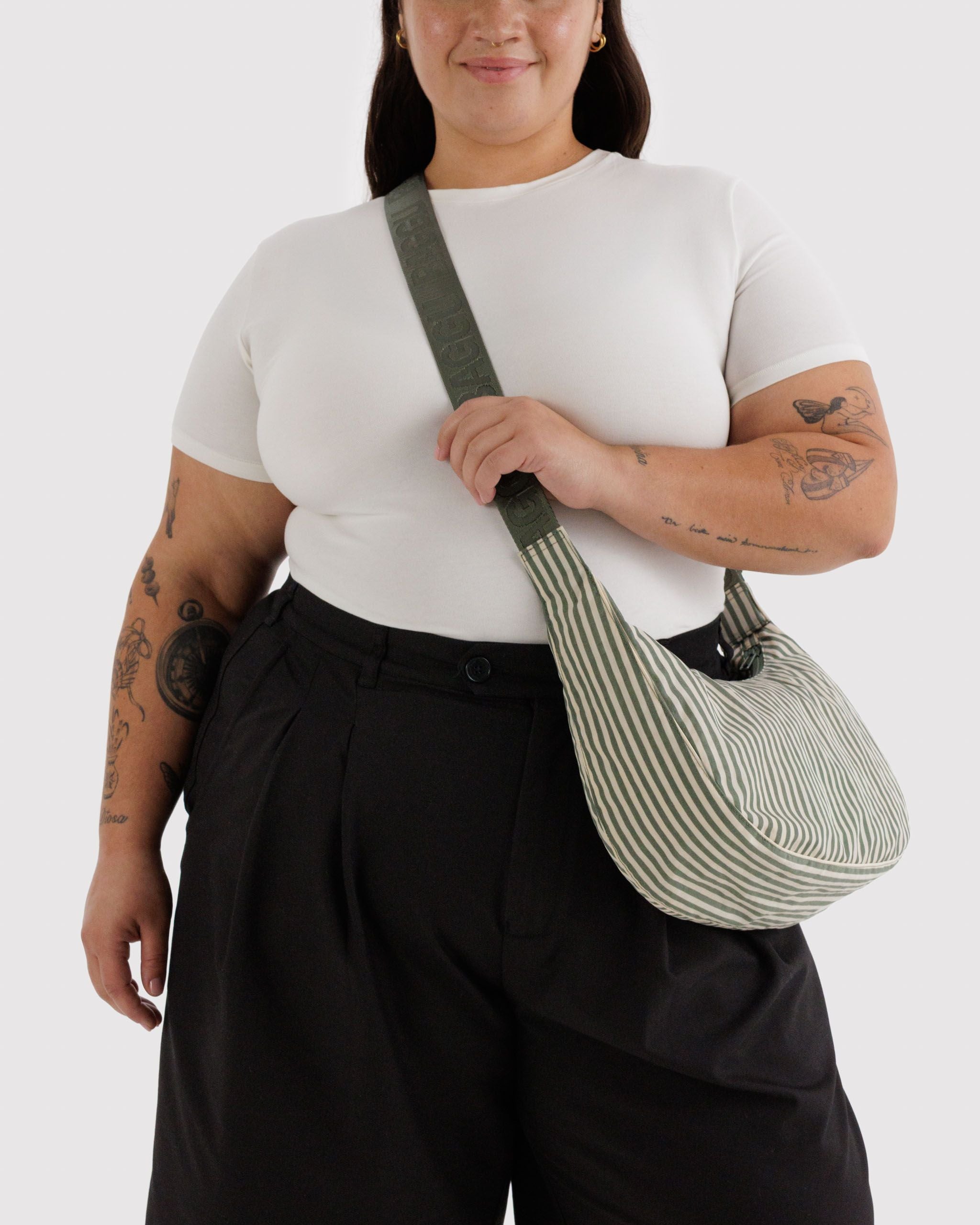 Medium Nylon Crescent Bag - Sage Stripe - Easy Spritz
