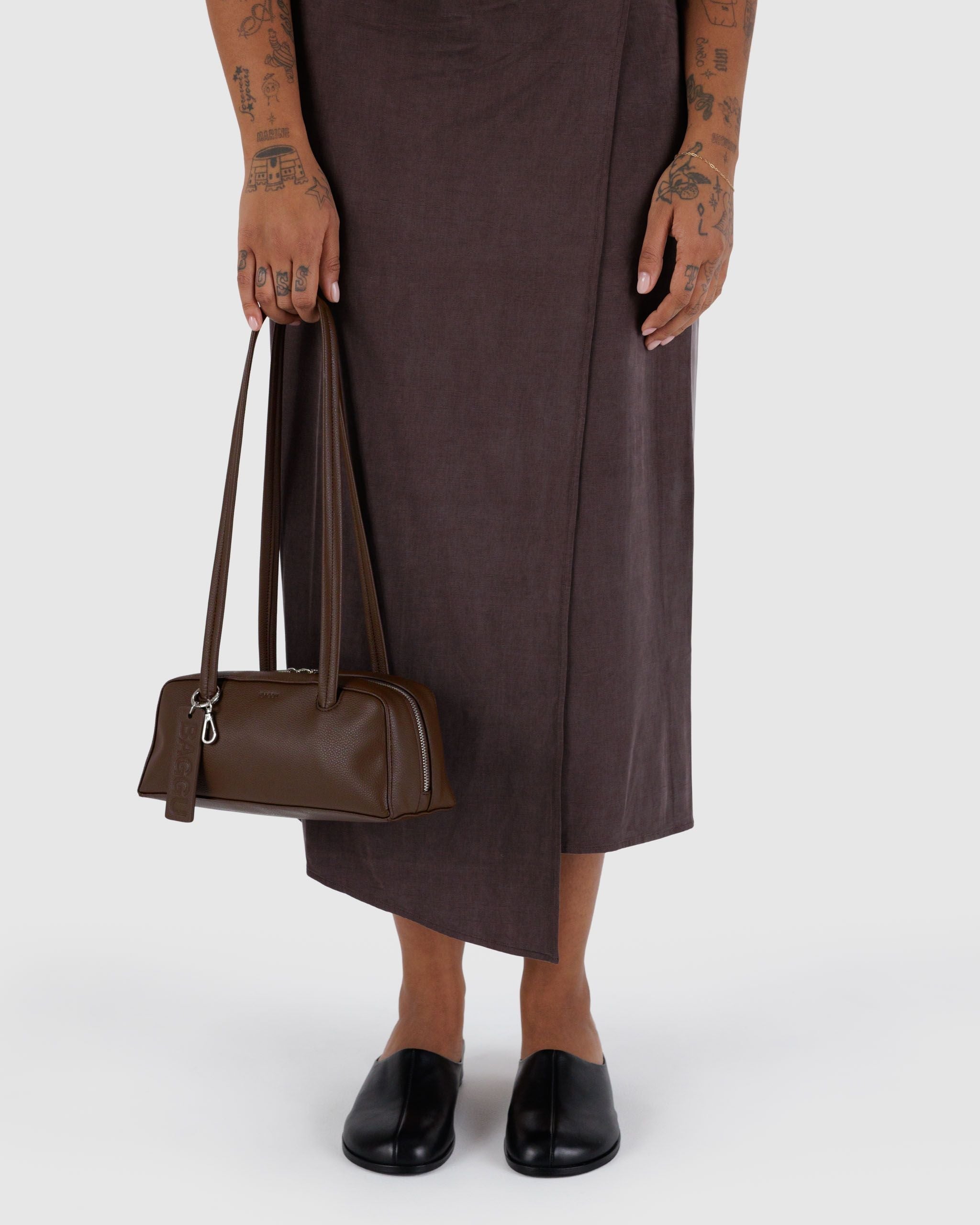 Small Recycled Leather Bowler Bag - Brown - Warm Blend