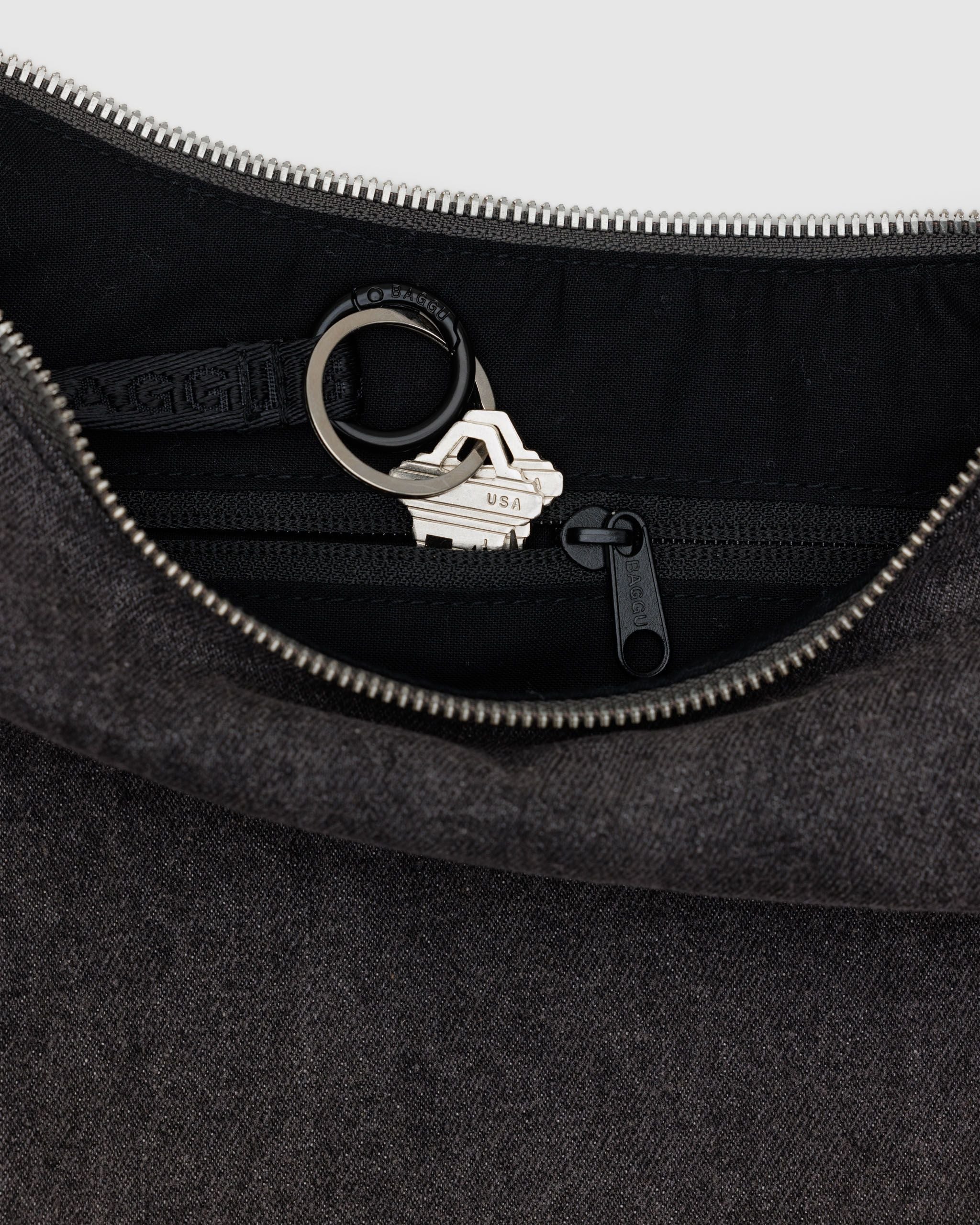 Medium Denim Crescent Bag - Washed Black Denim - Fresh Notes