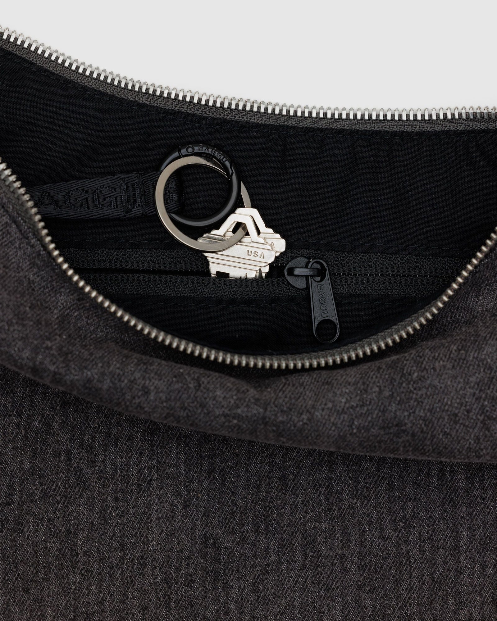 Medium Denim Crescent Bag - Washed Black Denim - Easy Spritz