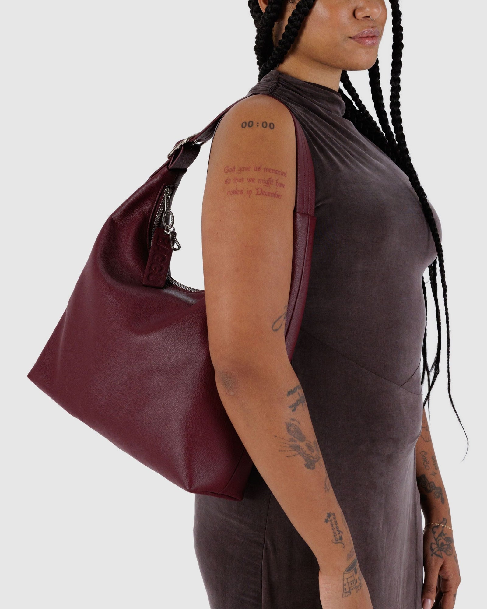 Recycled Leather Shoulder Bag - Mahogany - Travel Ready