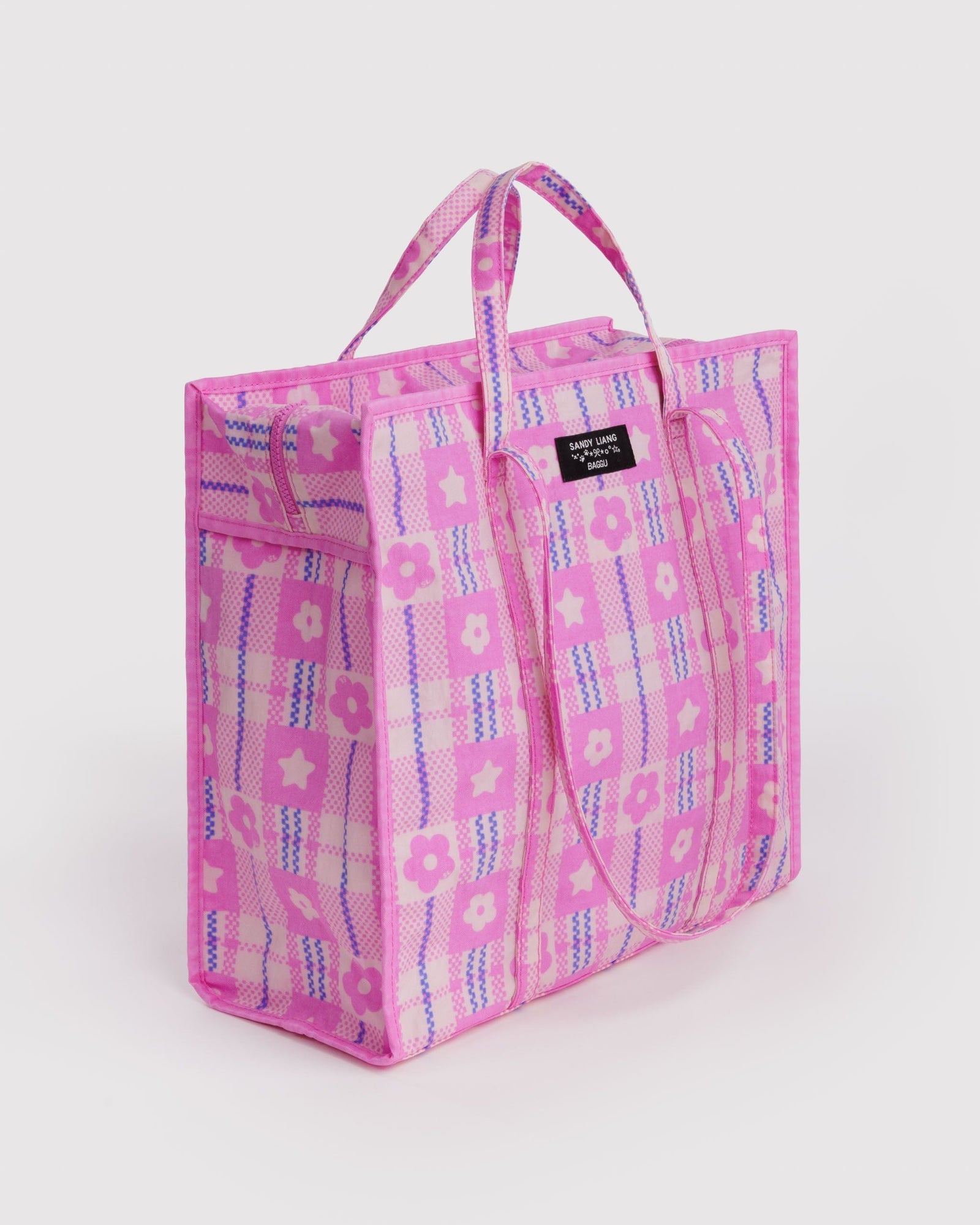 Large Nylon Market Bag - Market Plaid Pink - Daily Pack
