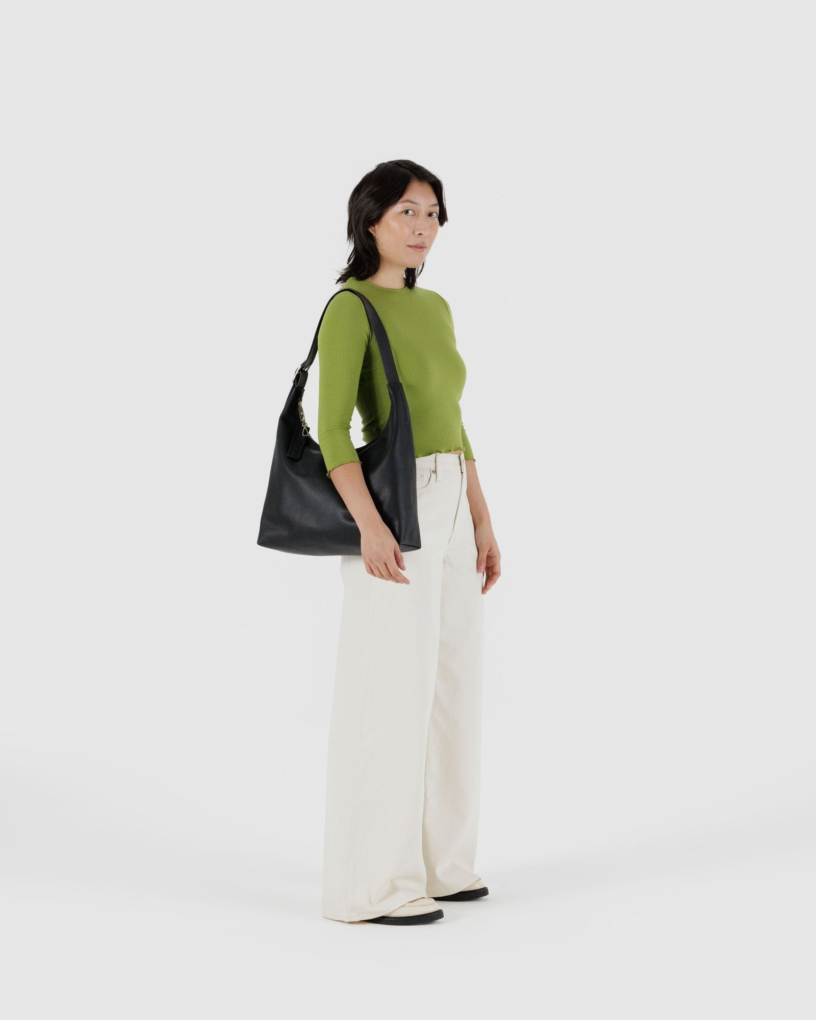 Recycled Leather Shoulder Bag - Black - Light Storage
