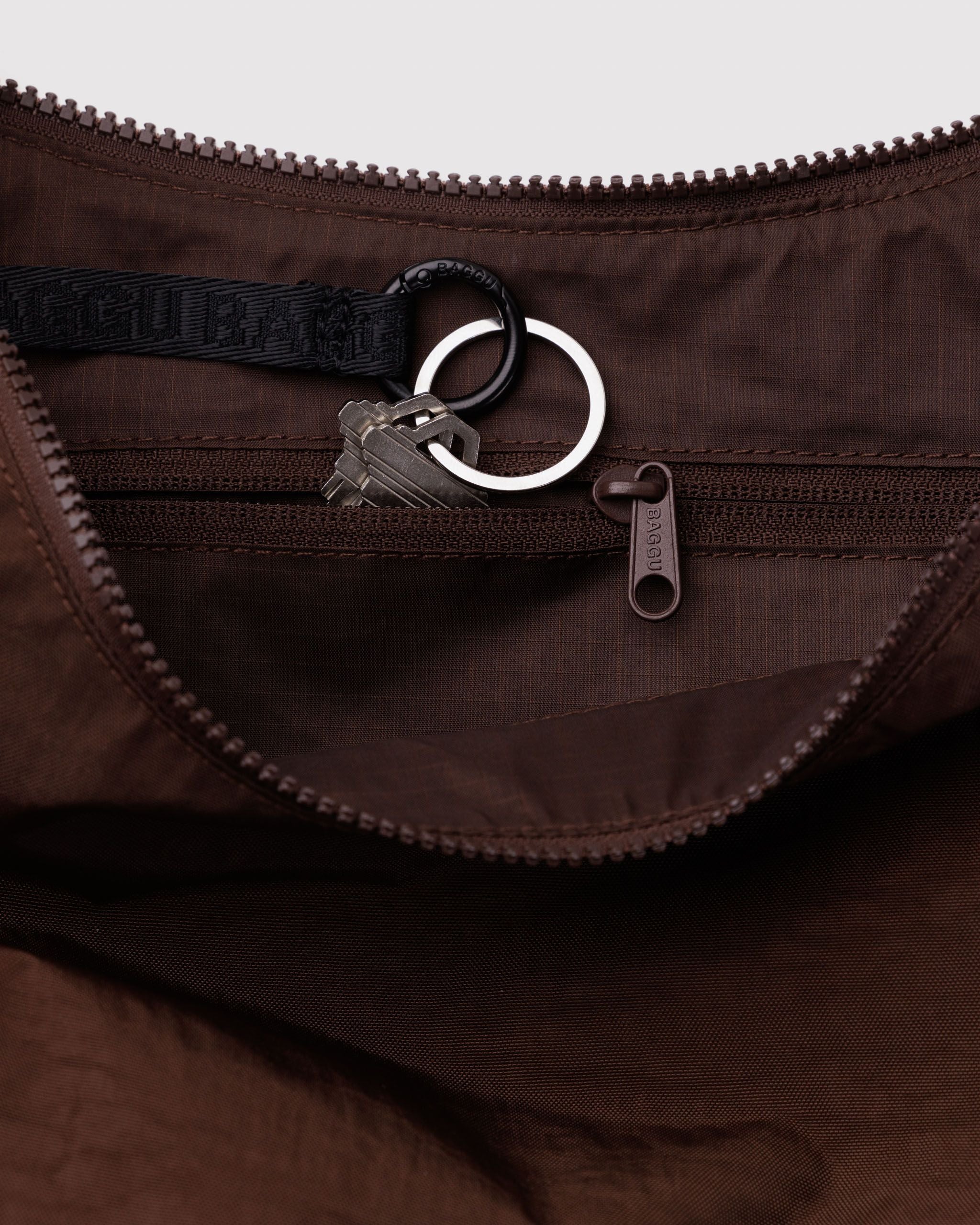 Medium Nylon Crescent Bag - Coffee - Warm Blend