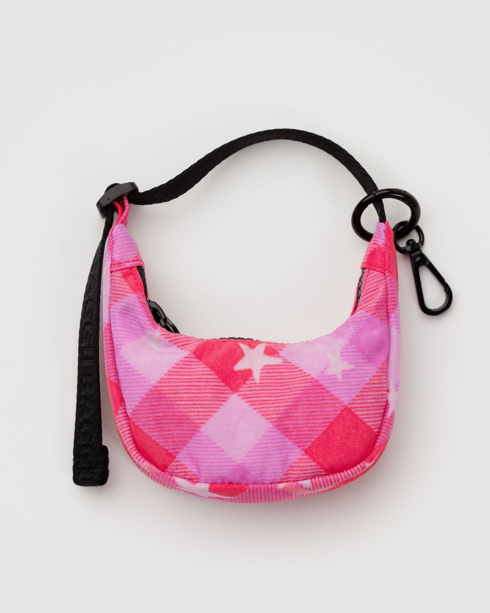Crescent Bag Charm - Pink Star Plaid - Soft Glow
