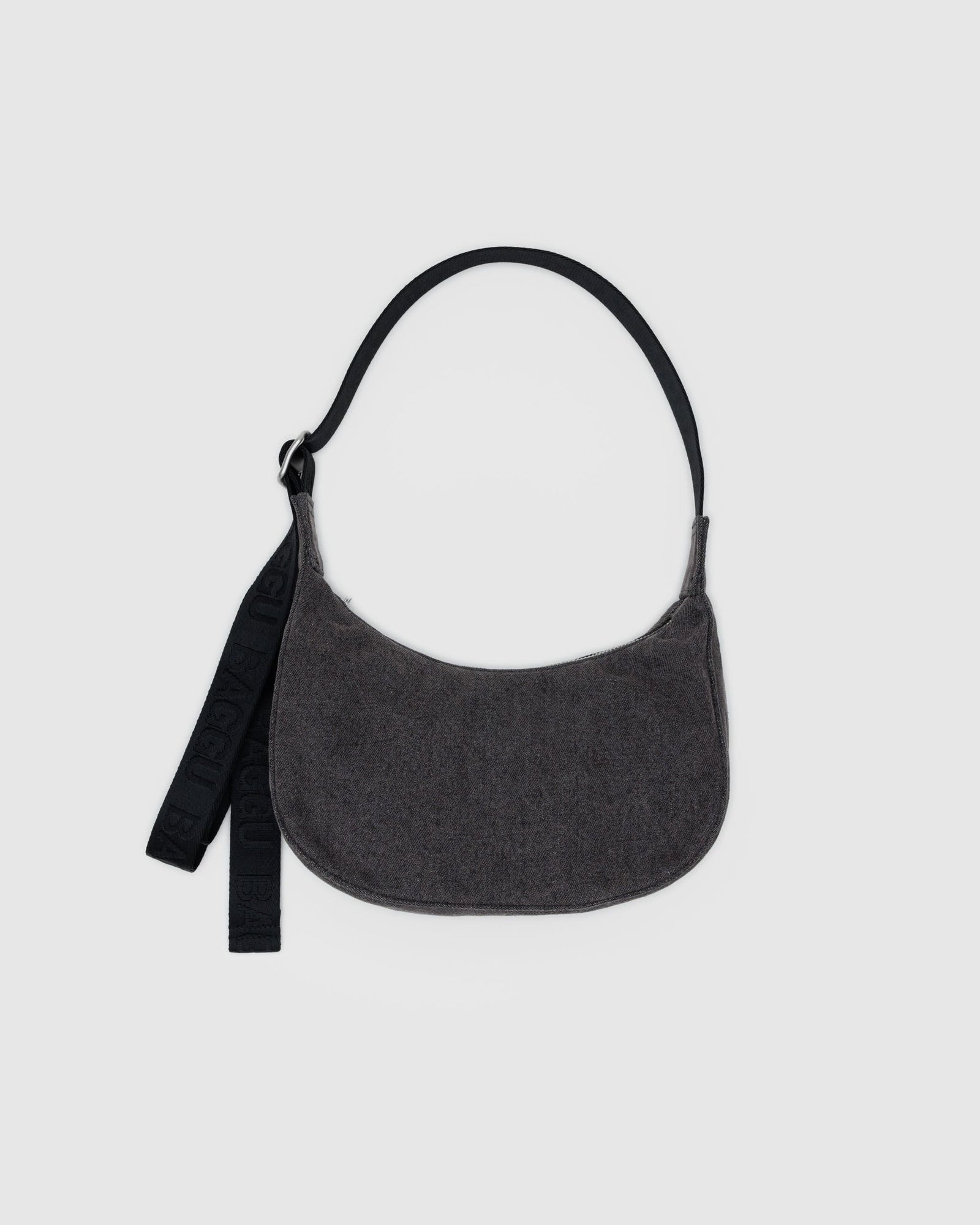 Small Denim Crescent Bag - Washed Black Denim - Cozy Glow
