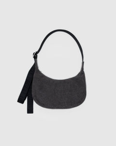 Small Denim Crescent Bag - Washed Black Denim - Cozy Glow