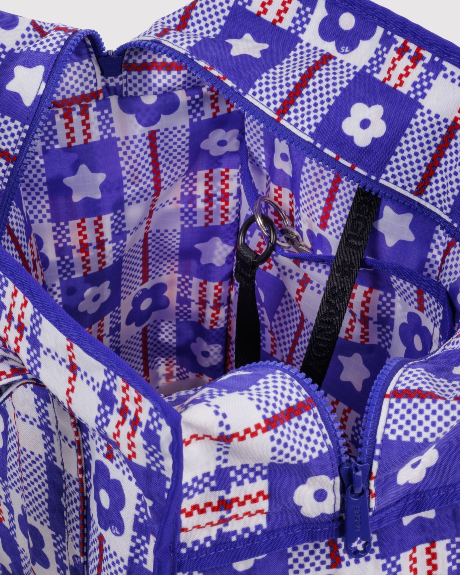 Large Nylon Market Bag - Market Plaid Blue - Easy Store