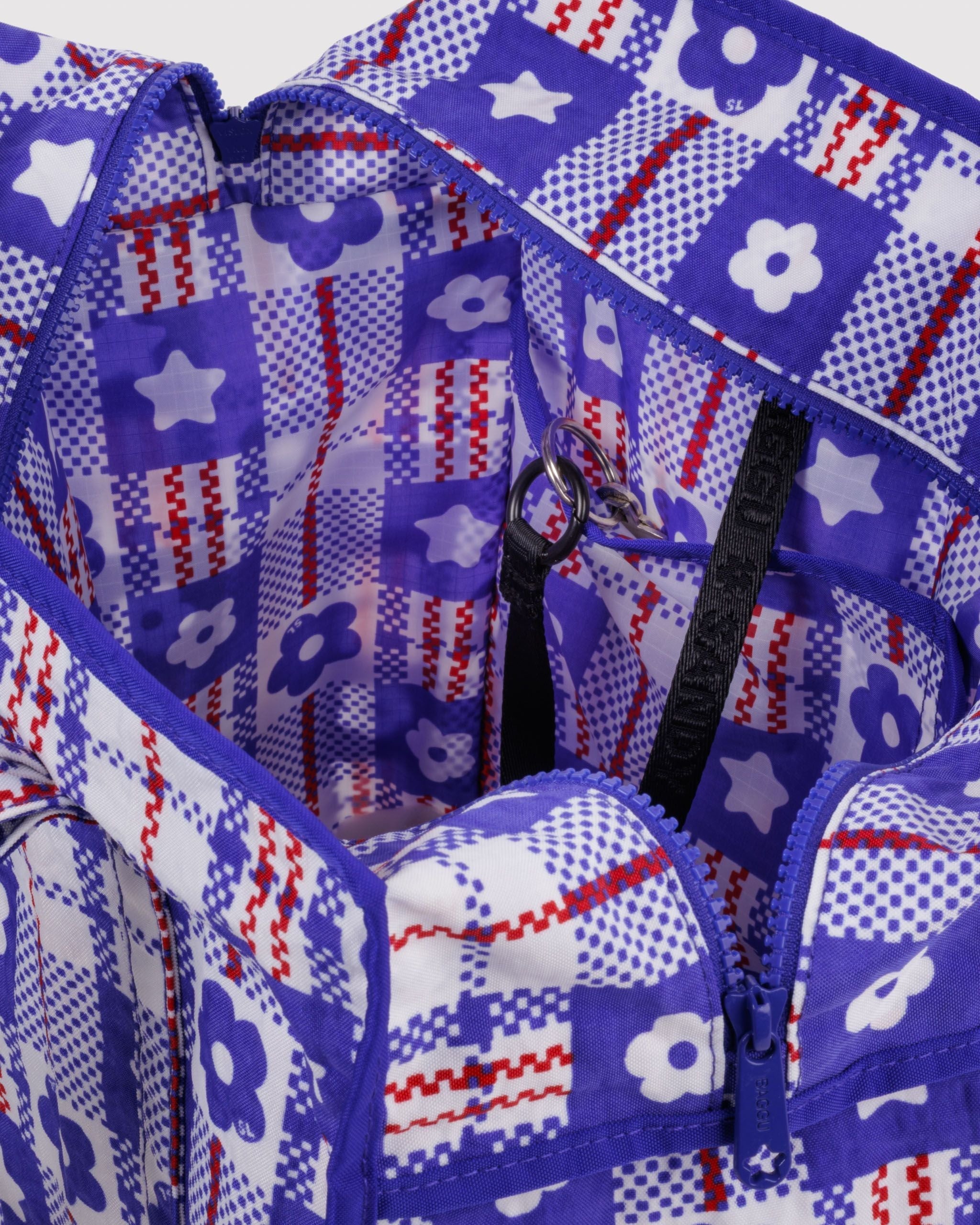 Large Nylon Market Bag - Market Plaid Blue - Easy Store