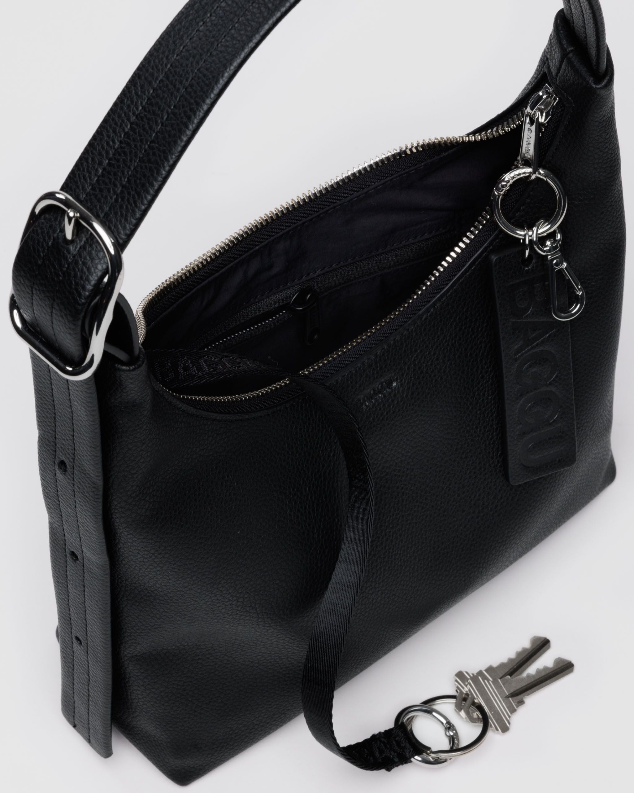 Mini Recycled Leather Shoulder Bag - Black - Easy Stow