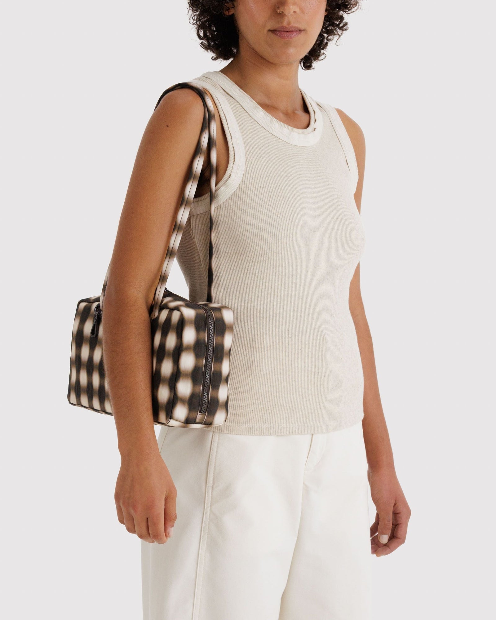 Nylon Bowler Bag - Blurred Gingham Brown - Quick Setup